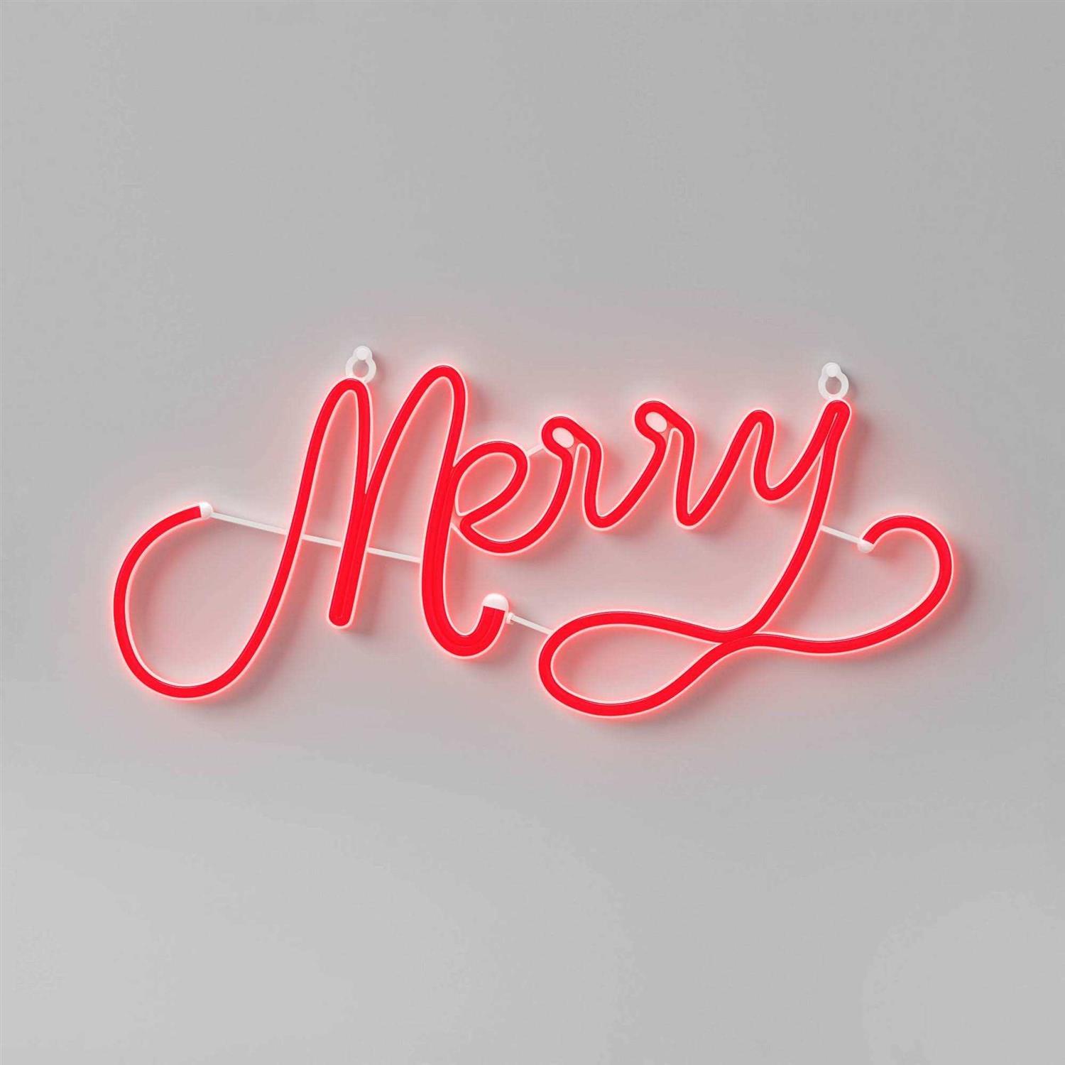 Wondershop 10 Neon Style ‘Merry’ Christmas Novelty Silhouette Light Red