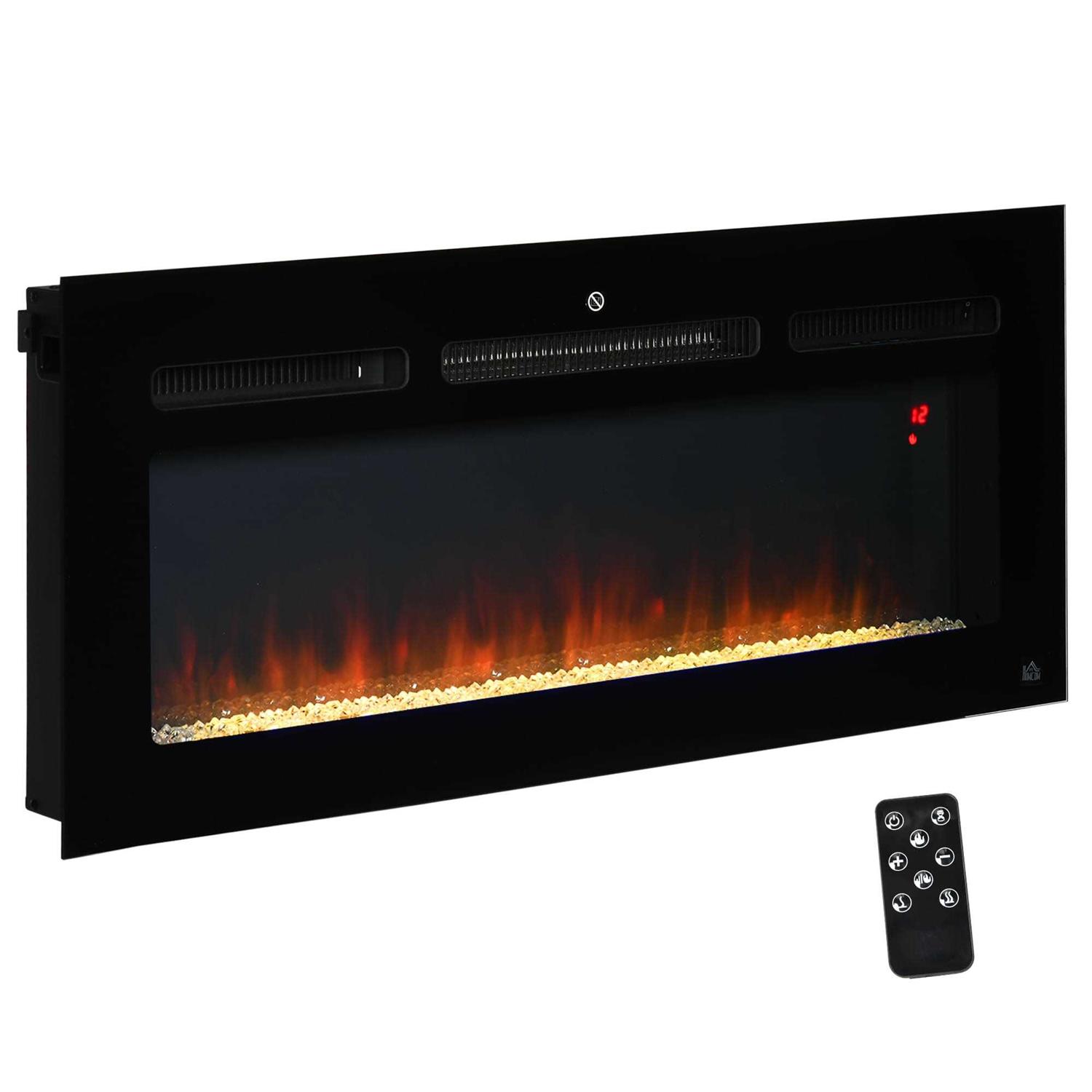 HOMCOM 1500W Recessed and Wall Mounted Electric Fireplace Inserts with Remote, Adjustable Flame Color and Brightness