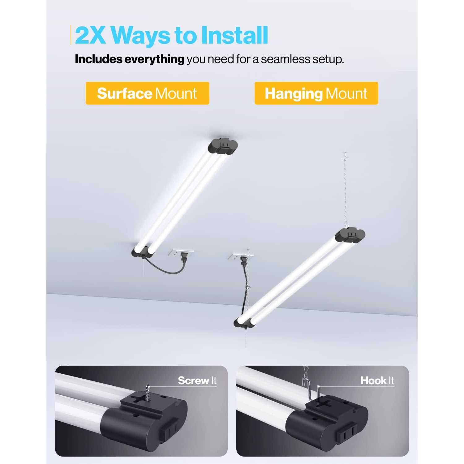 Sunco Lighting Sunco LED Workshop Garage White Shop Light 4FT Plug in Linkable Utility Light Fixtures