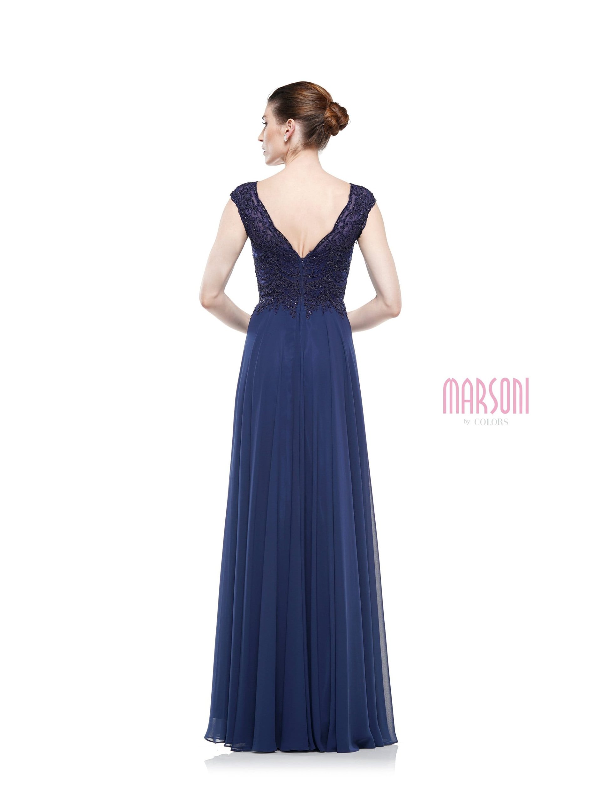 M238 Beaded Applique A Line Chiffon Dress