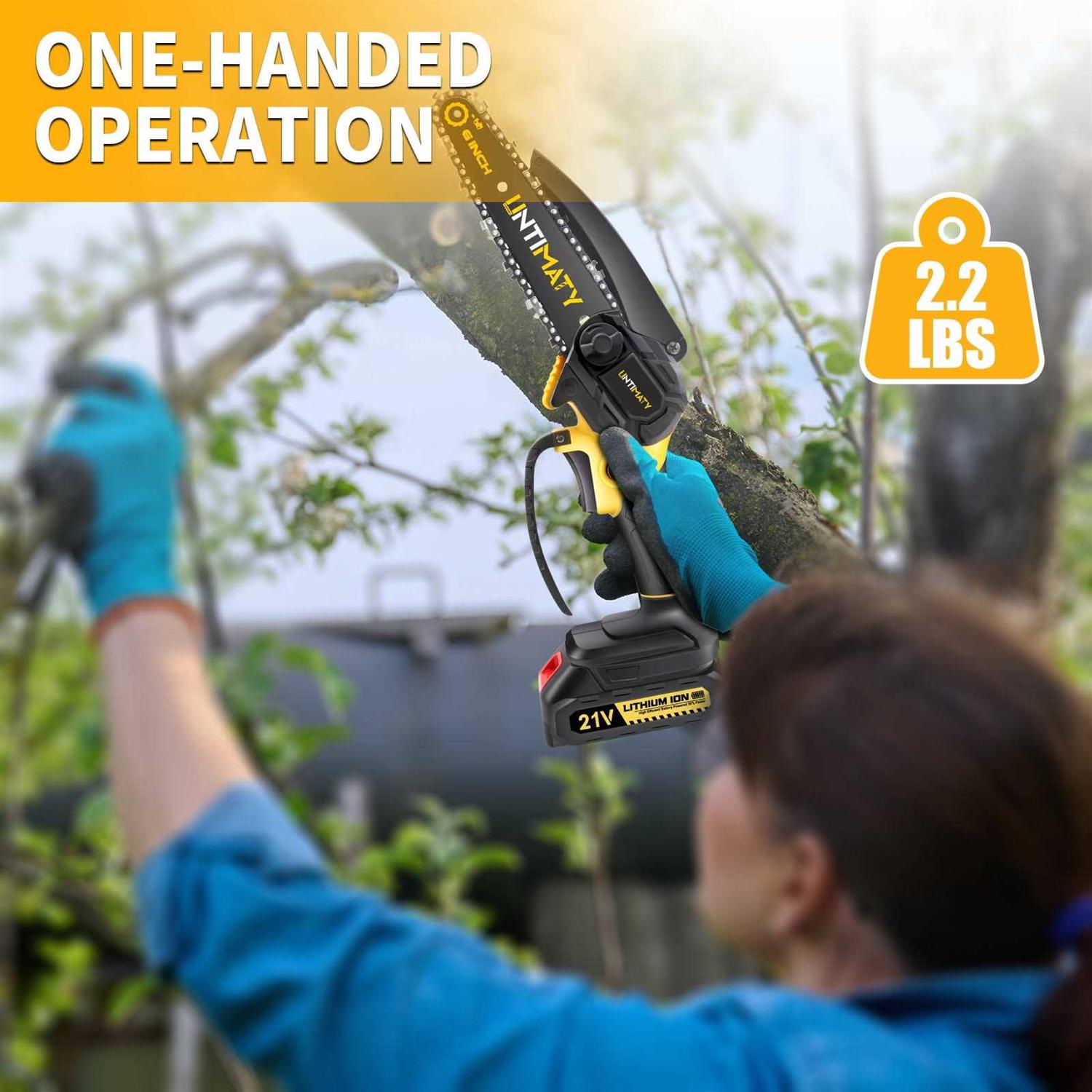 Untimaty Mini Cordless Chainsaw 6-Inch Battery Powered Chain Saws with 2 Batteries 2 Chains