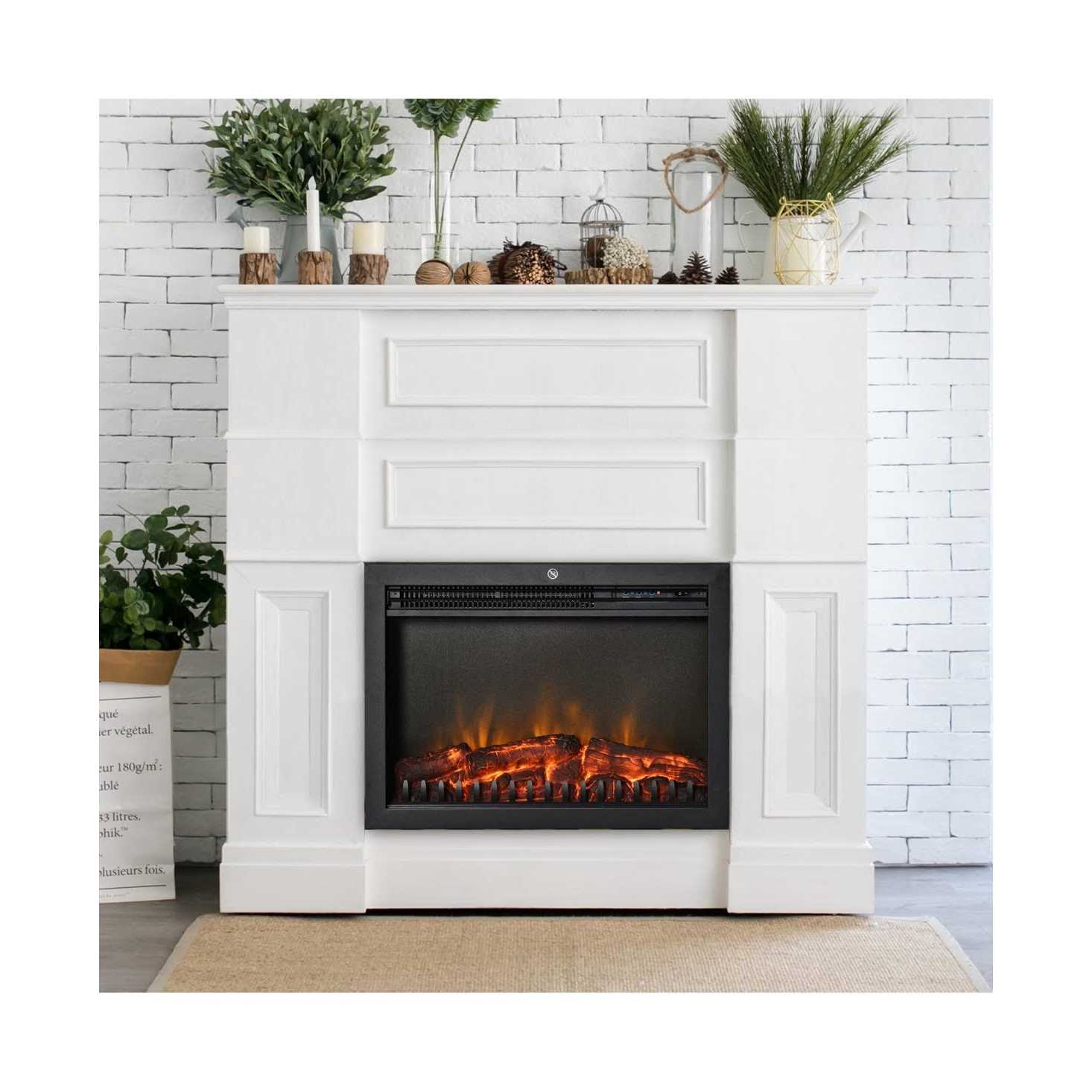 Homcom 24 Electric Fireplace Insert, Retro Recessed Fireplace Heater with Realistic Flame, Remote Control and Adjustable Brightness