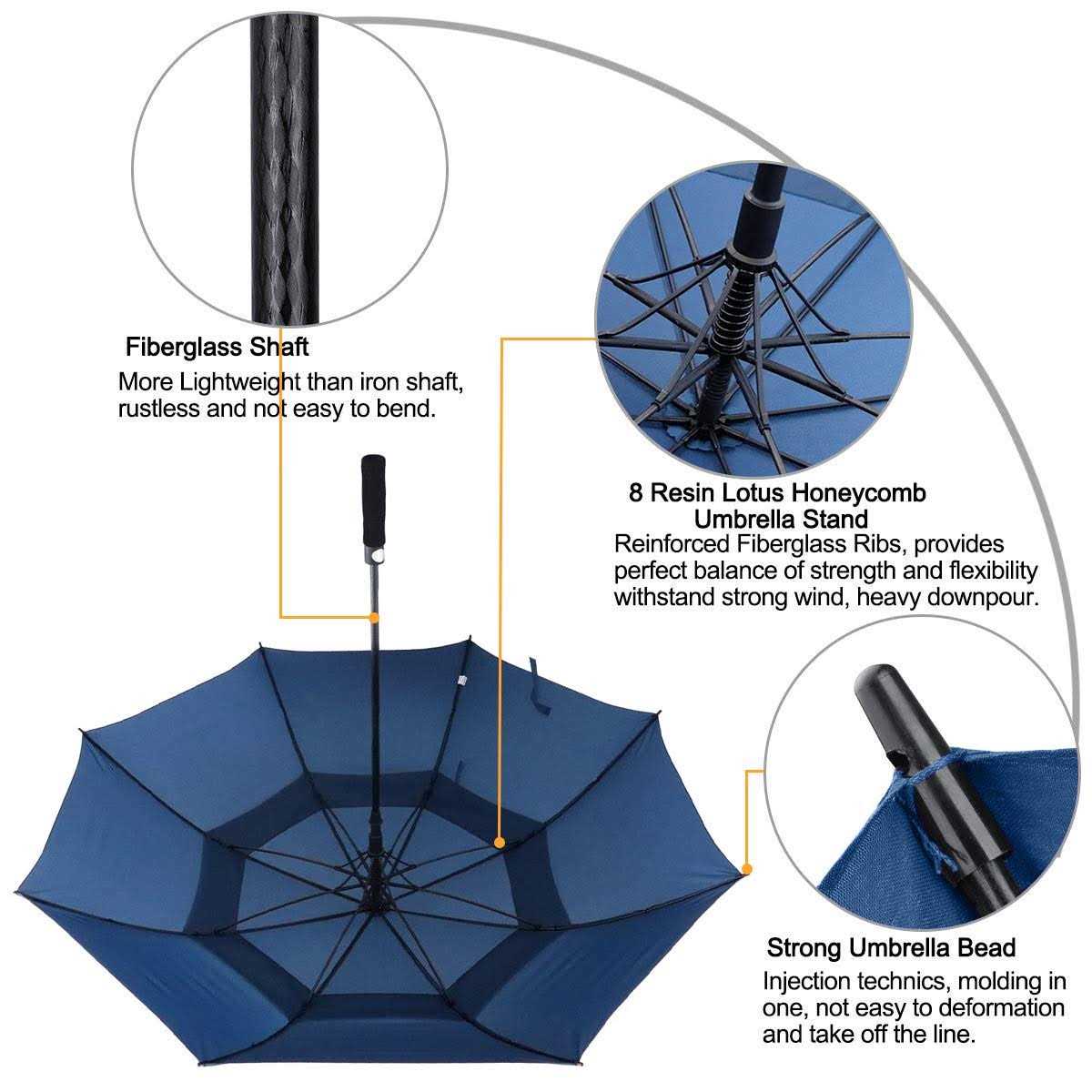 ACEIken Golf Umbrella Windproof Large 62 Inch Double Canopy Vented