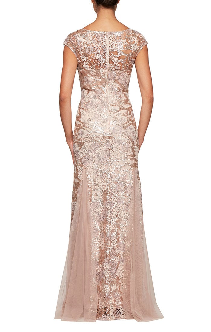 8117897 V-Neck Floral Embroidered Gown With Shawl
