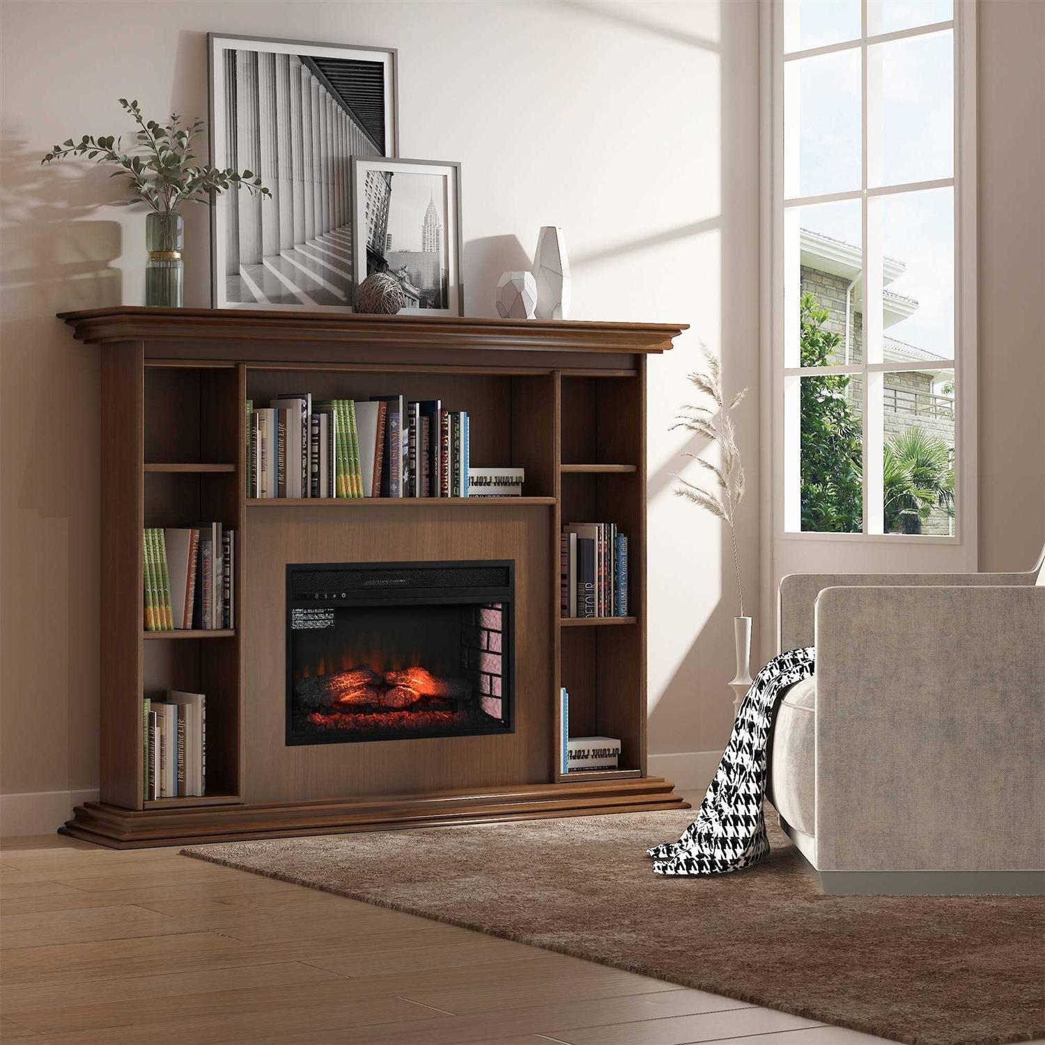 Homcom 27 Electric Fireplace Insert with Realistic Log Flame, Remote Control, and Adjustable Brightness