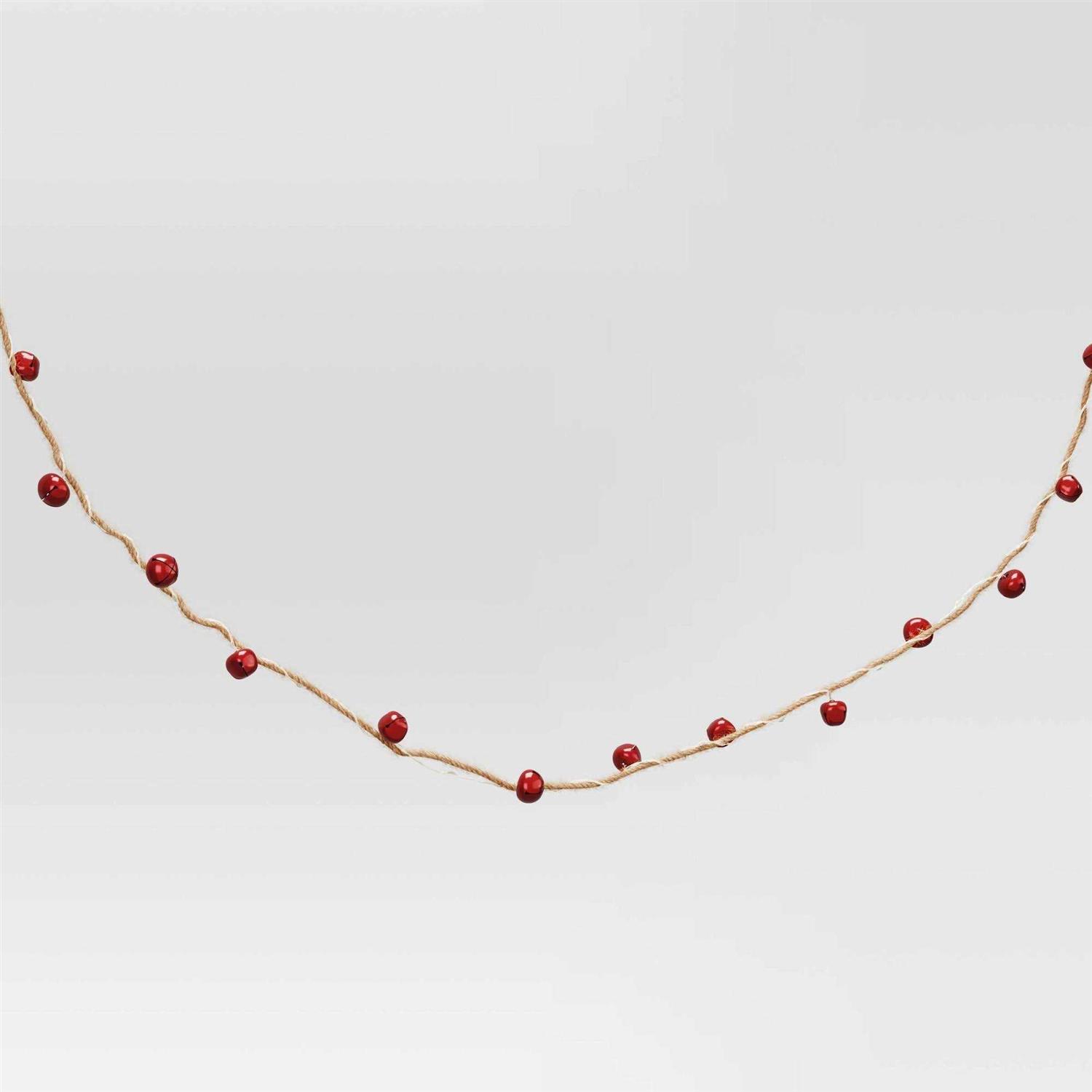 Wondershop 30ct LED Battery Operated Red Bell Dewdrop Christmas Novelty String Lights Warm White Jute Wrapped Wire