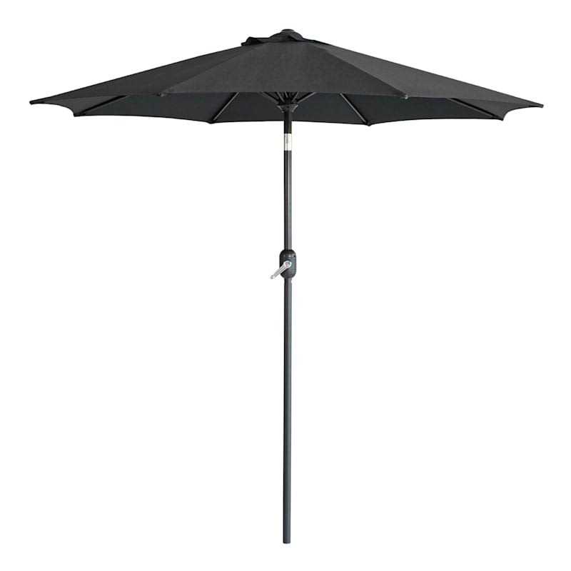 At Home Black Round Outdoor Crank & Tilt Umbrella