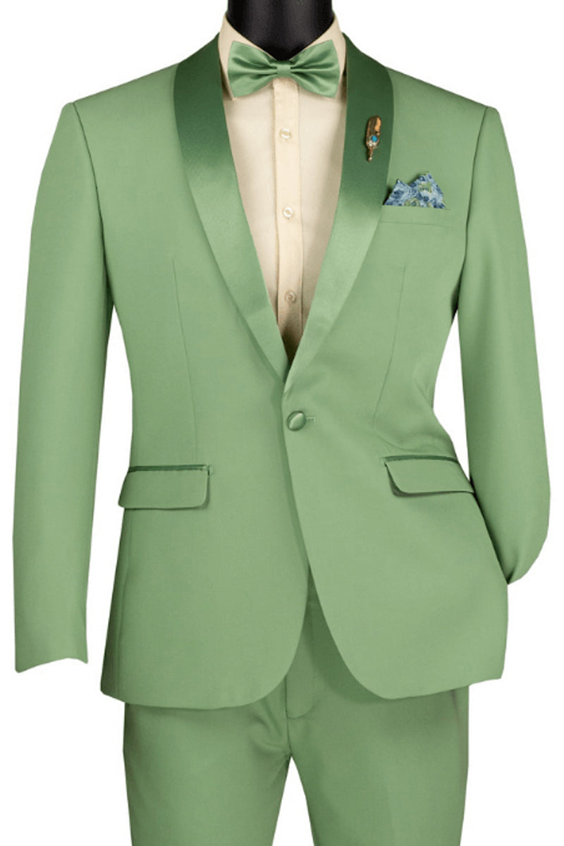 Men’s Slim Fit Stretch Summer Shawl Tuxedo in Sage Green