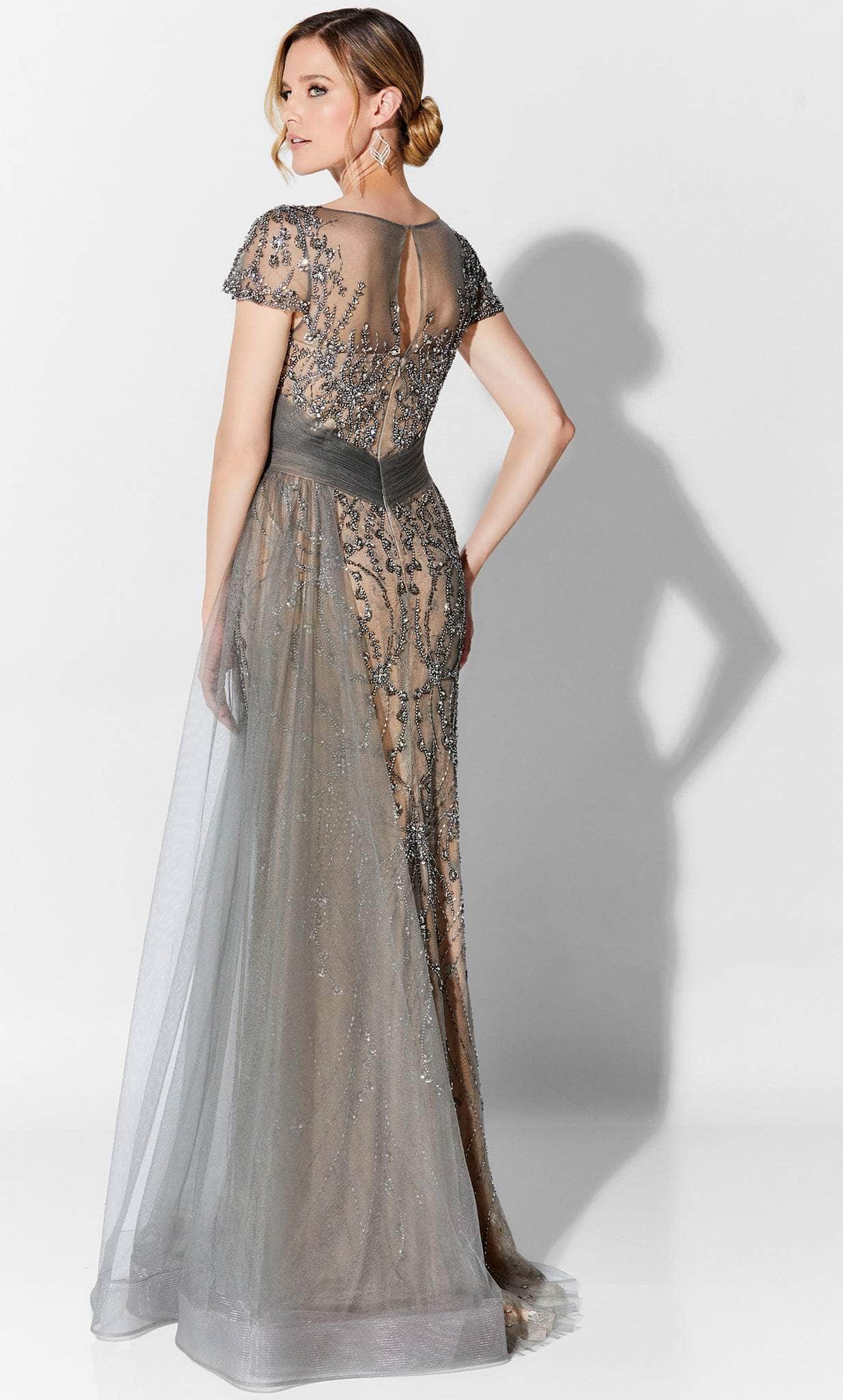 Short Sleeved Stone-Embellished Gown
