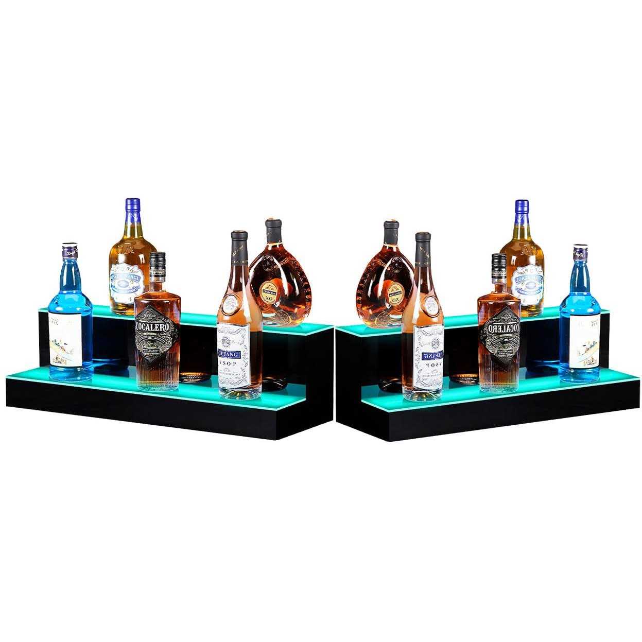 2 Pack Liquor Bottle Display Shelf, 16 inch 2 Step Display Illuminated Bottle Shelf LED Bar Shelf Floating Lighted LED Shelves Commercial