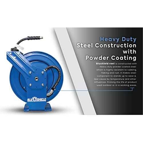 BluShield Heavy Duty Pressure Washer Hose Reel with Aramid Braided Hose PWR3850
