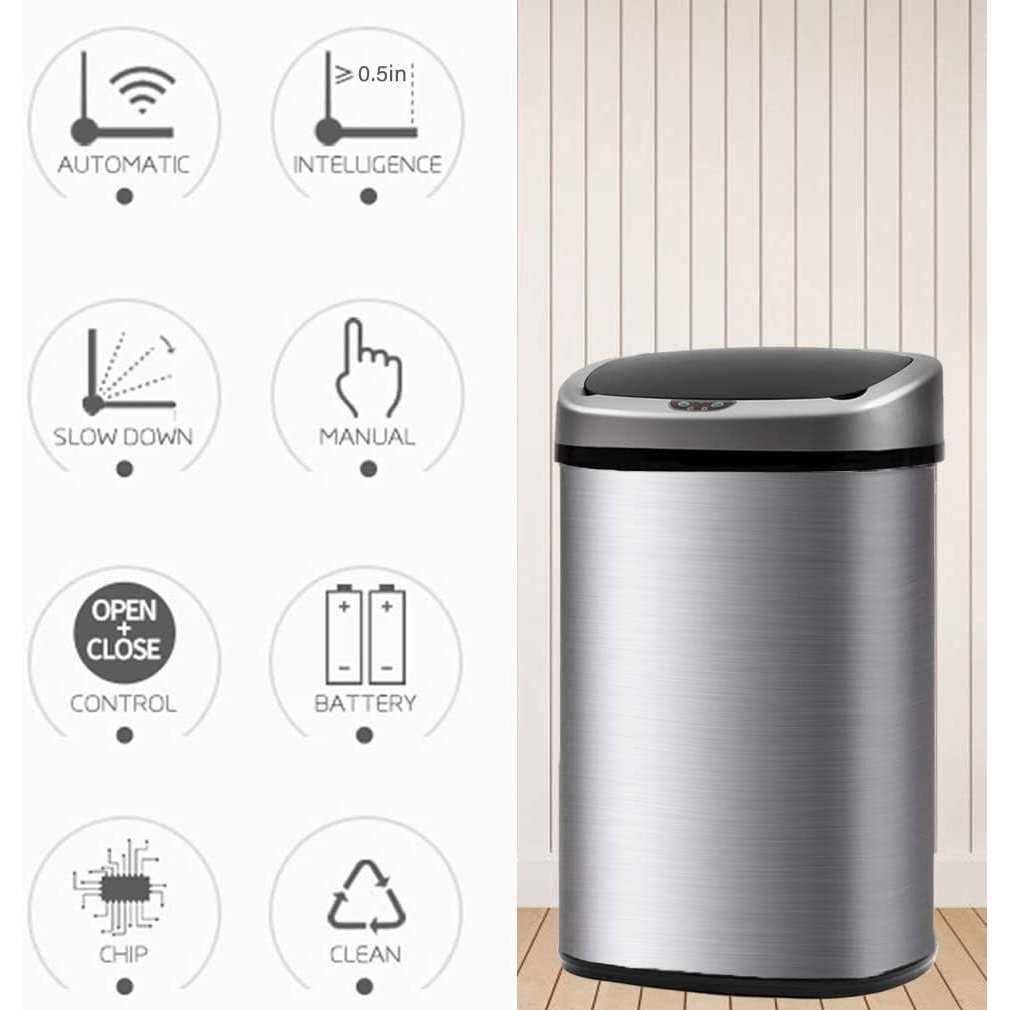 13 Gallon Stainless Steel Automatic Sensor Trash Can No Touch Garbage Can Kitchen Waste Bin High-Capacity Bathroom Trash Can with Lid for Home