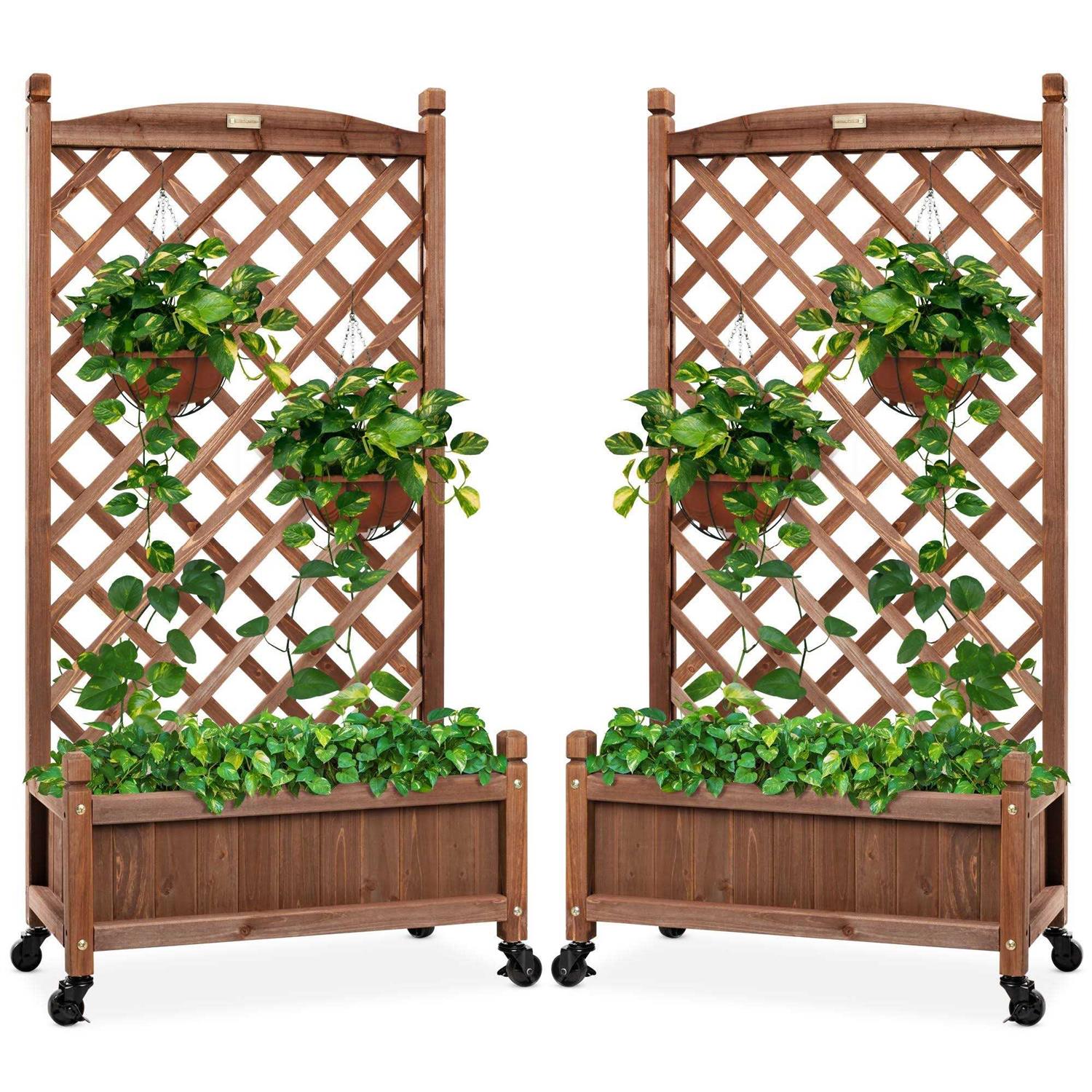Best Choice Products 48in Wood Planter Box & Diamond Lattice Trellis