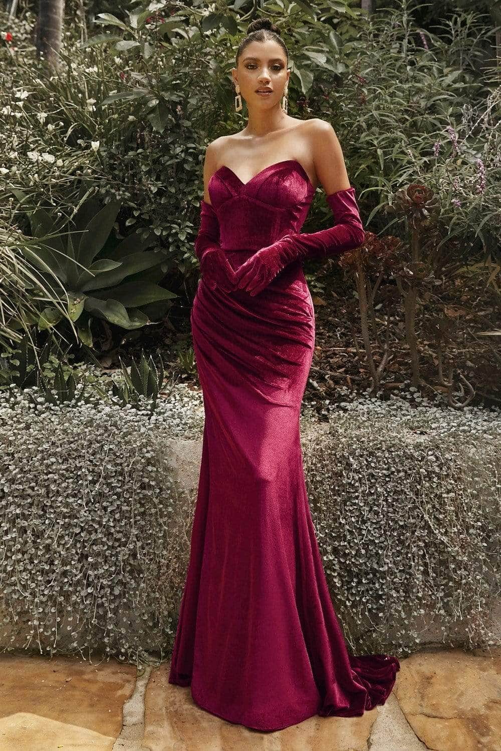 Velvet Strapless Evening Gown