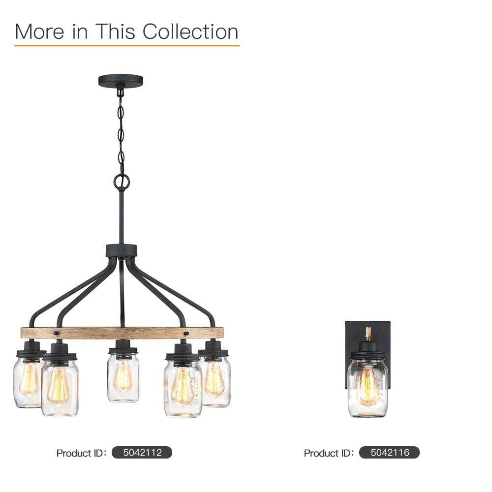 True Fine 1-Light Black/Wood Tone Rustic Farmhouse Wall Sconce with Clear Mason Jar Glass Shade