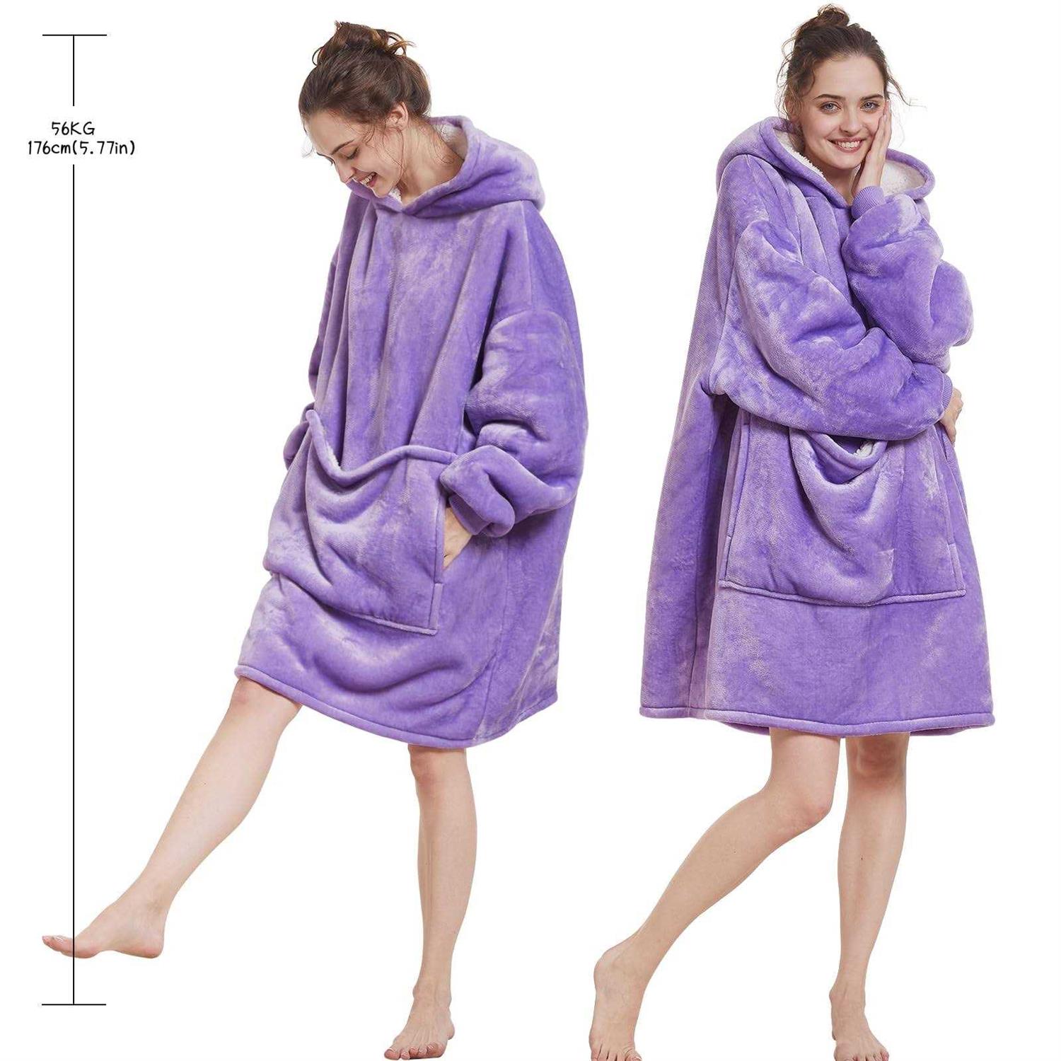 Aemilas Wearable Blanket Hoodie, Oversized Flannel Blanket Sweatshirt with Hood Pocket and Sleeves