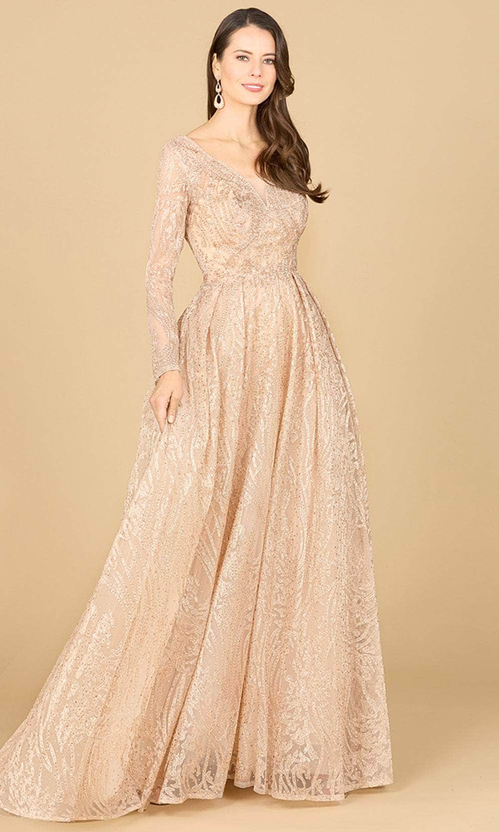 Long Sleeve Pleated Evening Gown