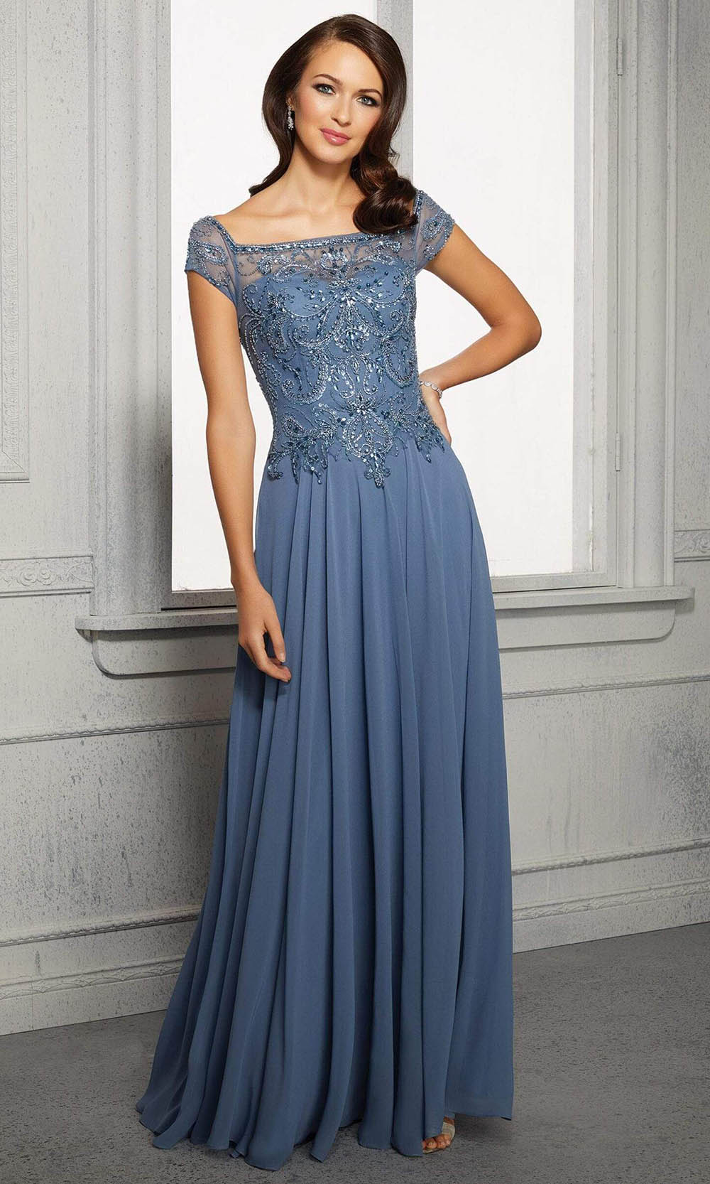 72419 Illusion Square A-Line Evening Dress