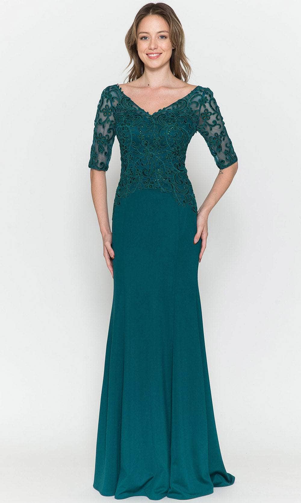 Quarter Length Sleeved Sheath Evening Gown