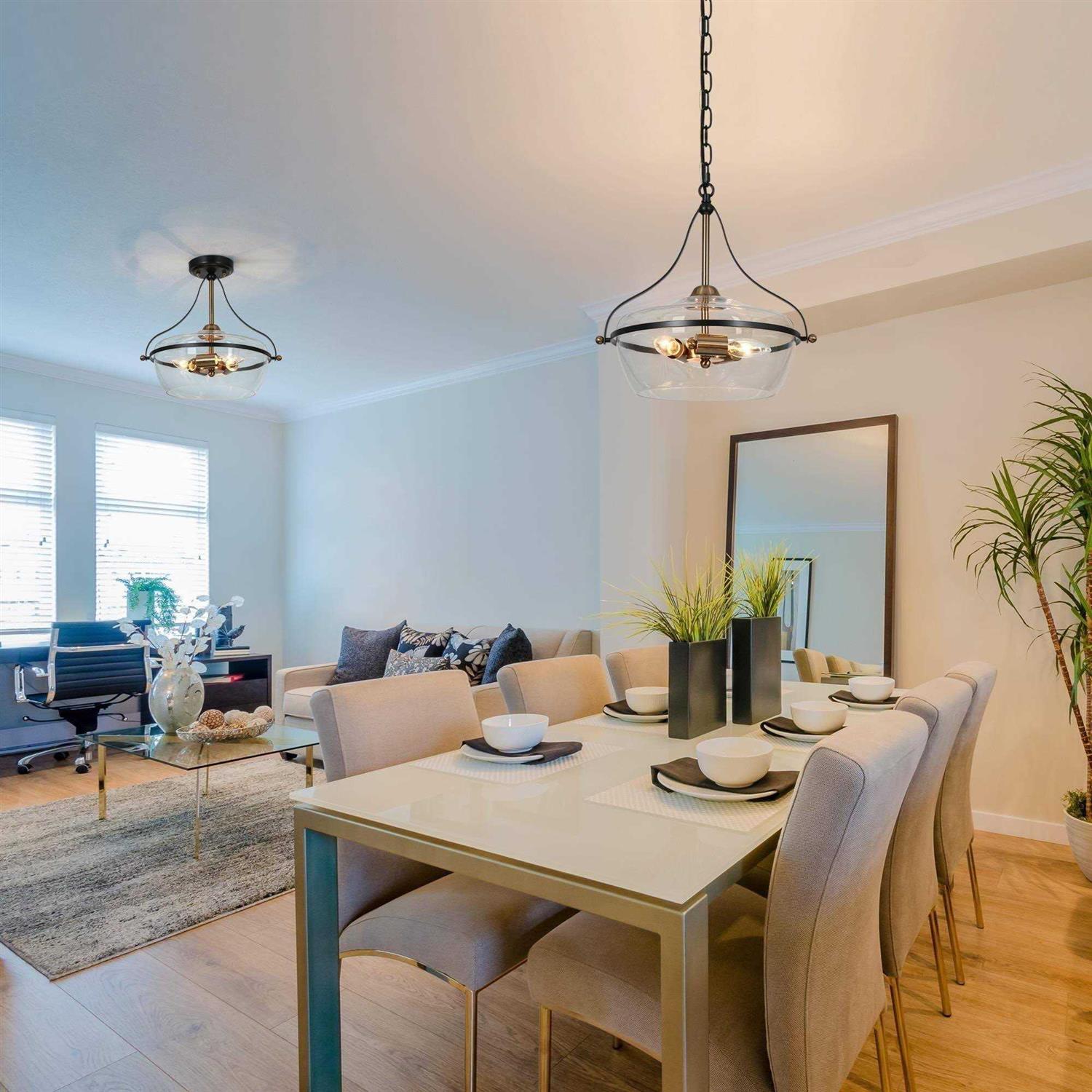 Zelena Modern Farmhouse 3-Light Black Chandelier Glass Pendant Dining Room