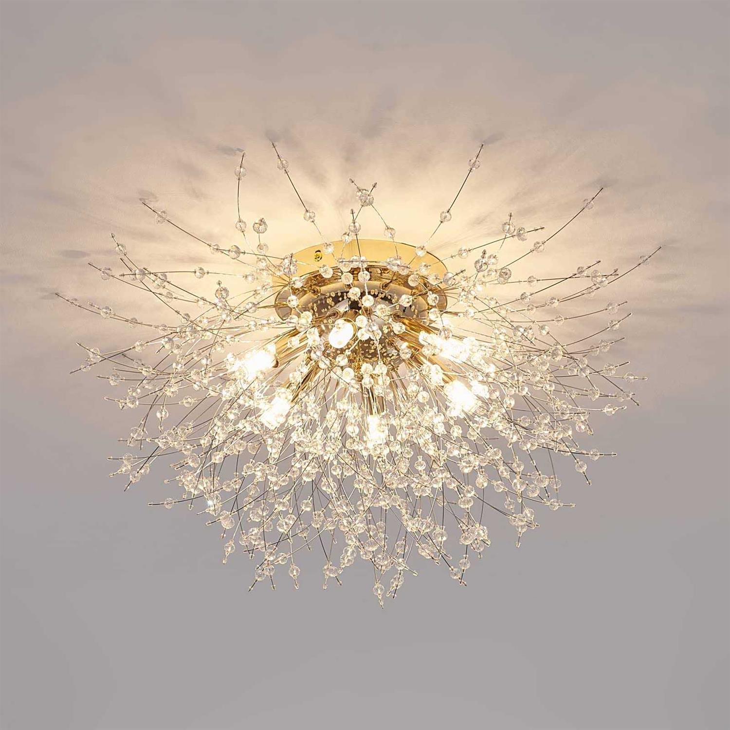 6-Light Sputnik Flush Mount Ceiling Light Fixture Modern Gold Crystal Firework Ceiling Lights