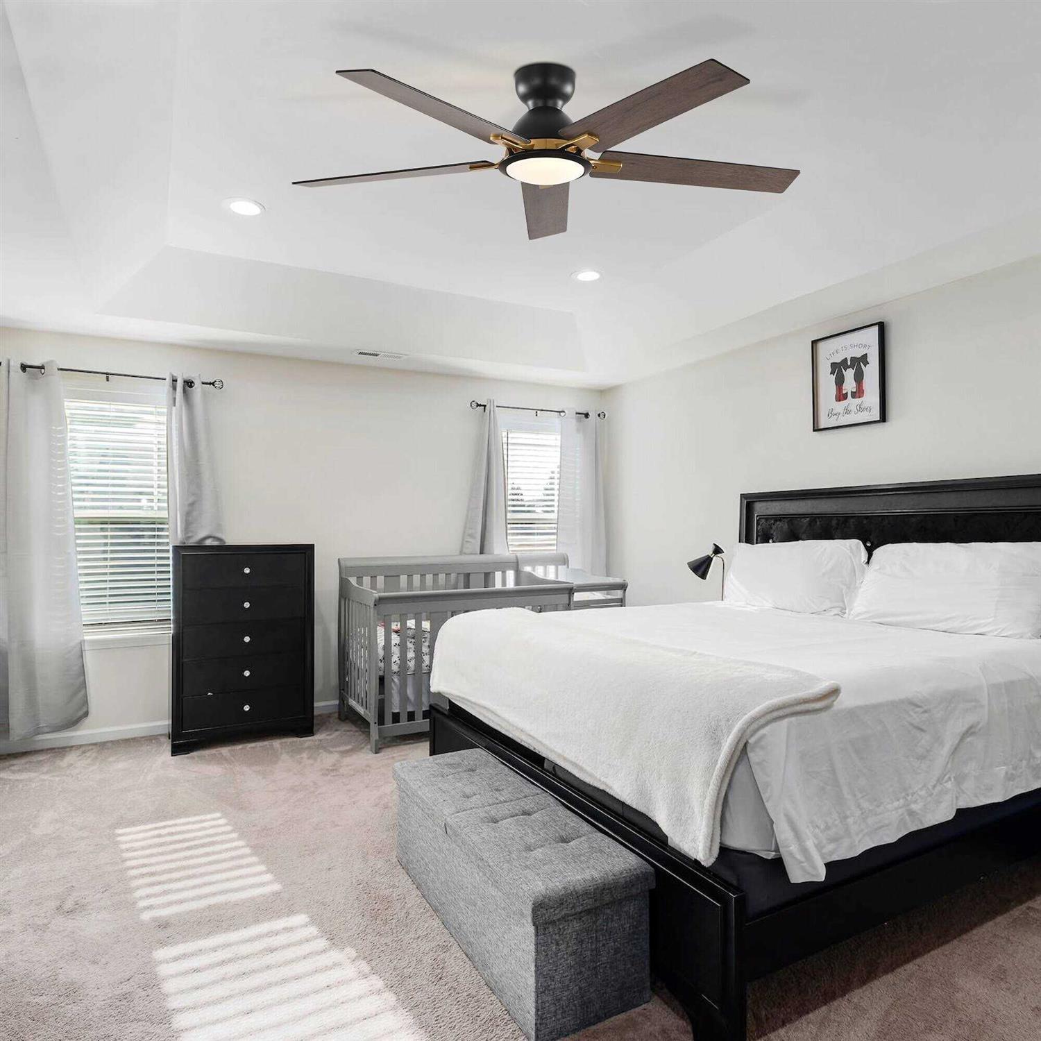 ZEYU 52 inch 5 Blade Flush Mount Ceiling Fan with LED Light Remote