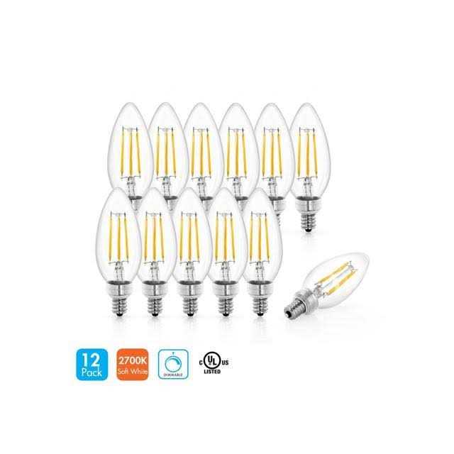 Tenergy LED Candelabra Bulbs Dimmable 4W Warm White Soft White E12 Base Decorative B11/c37 Filament Candle Bulbs