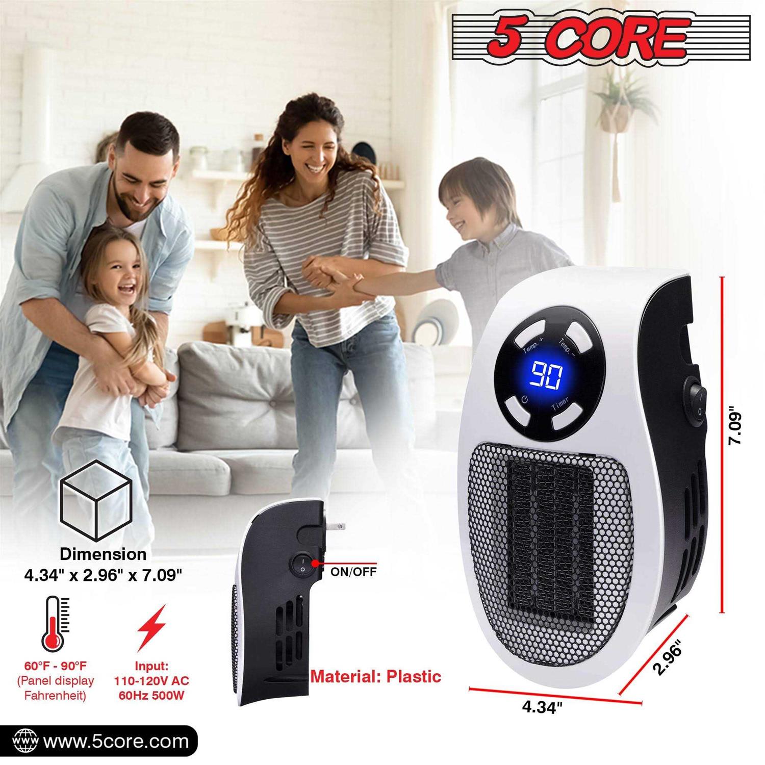 5 Core Programmable Space Heater with Led Display Wall Outlet Electric Heater