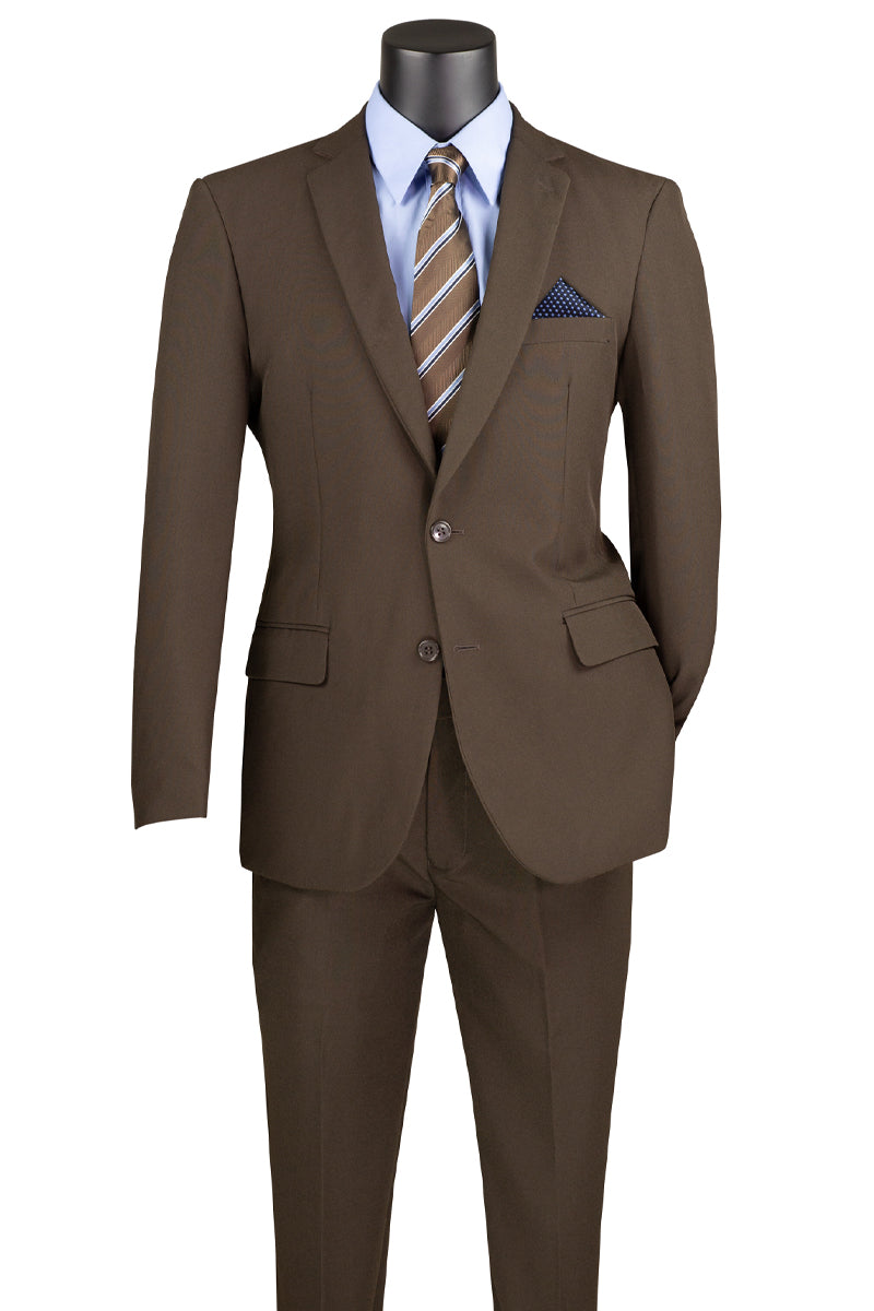 Men’s 2 Button Slim Fit Poplin Suit in Brown