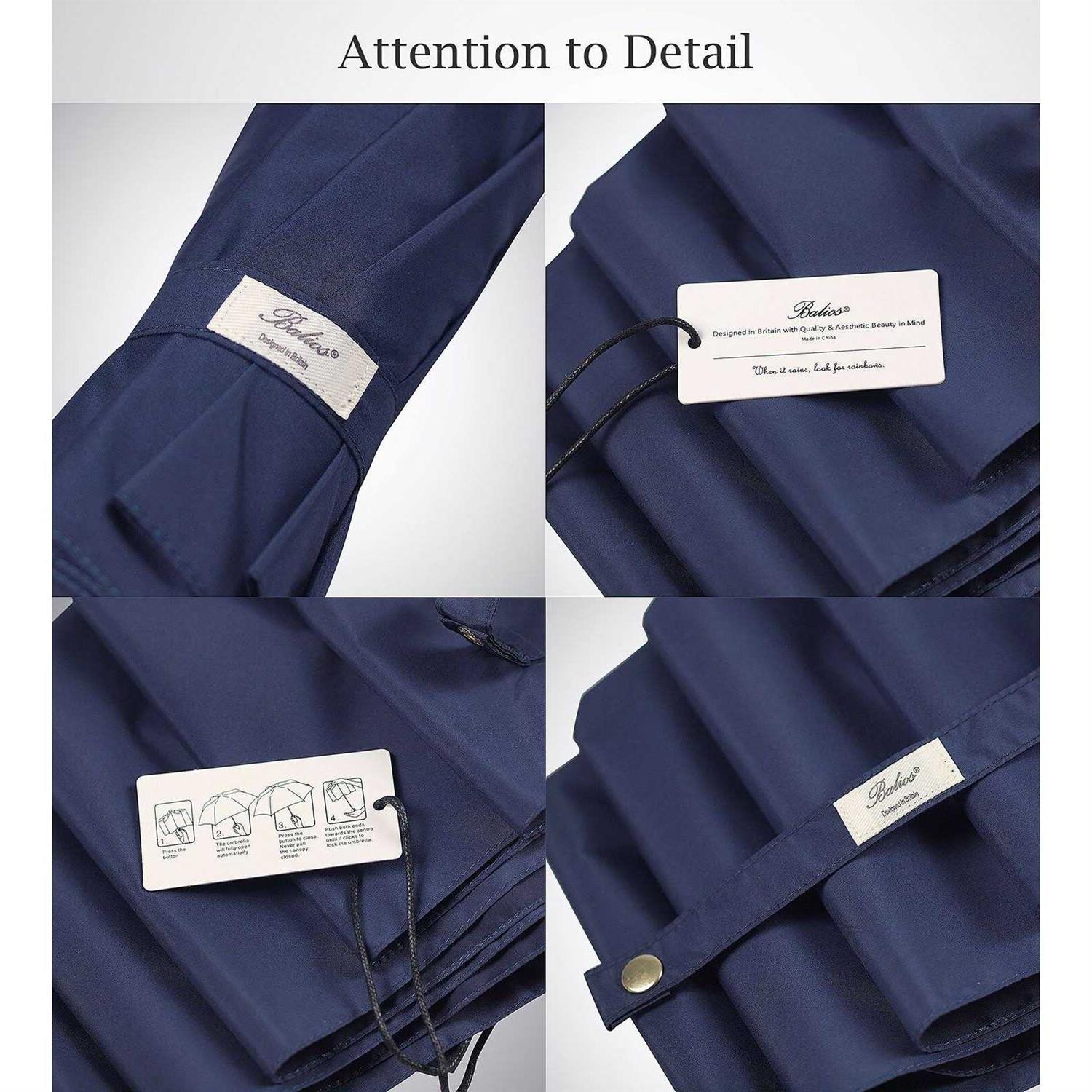 Balios Folding Umbrella Real Wood Handle Auto Open Close Vented Canopy