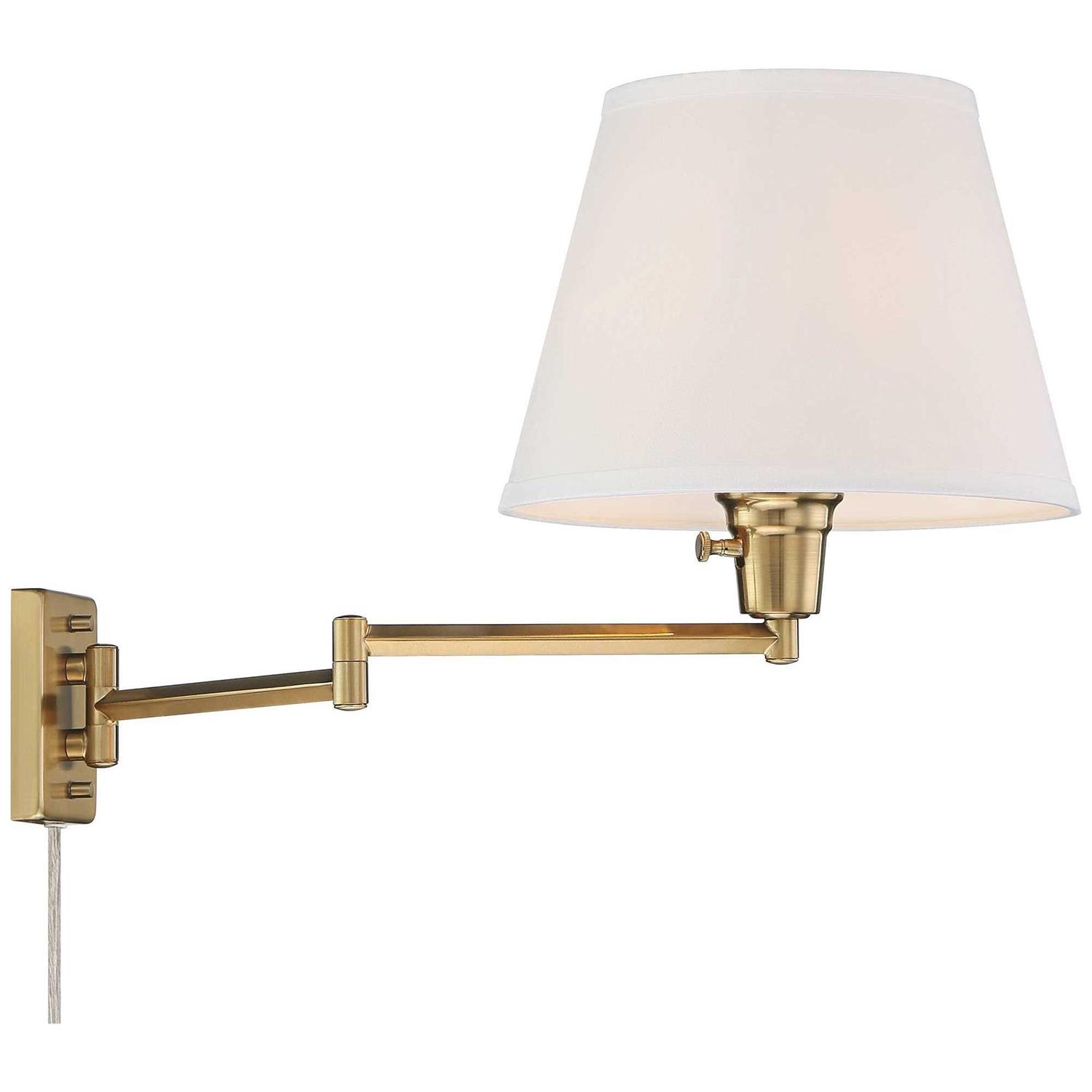 360 Lighting Clement Modern Swing Arm Wall Lamps Set of 2 Warm Gold Plug-in Light Fixture White Linen Shade for Bedroom Bedside Living Room Reading