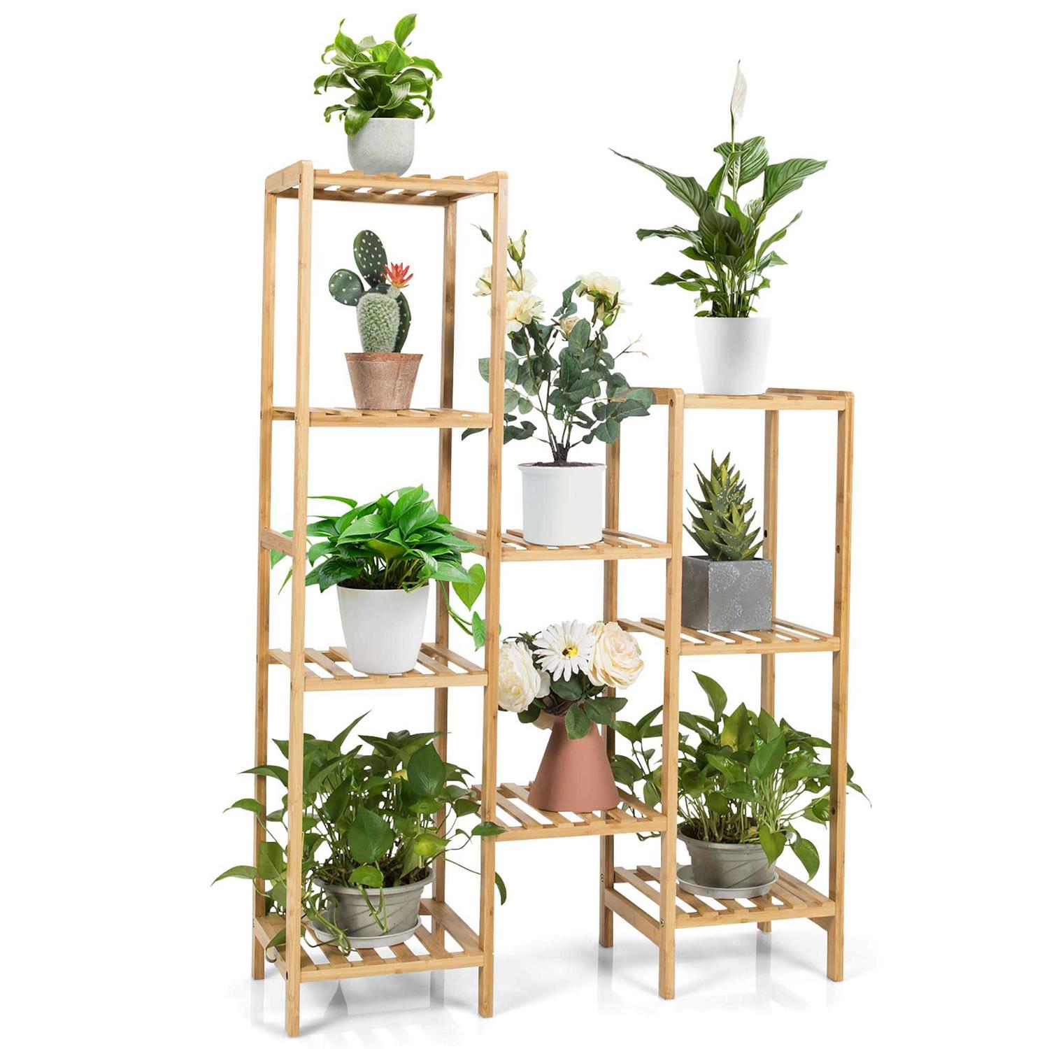Costway Bamboo Plant Stand Utility Shelf Free Standing Storage Rack Pot Holder