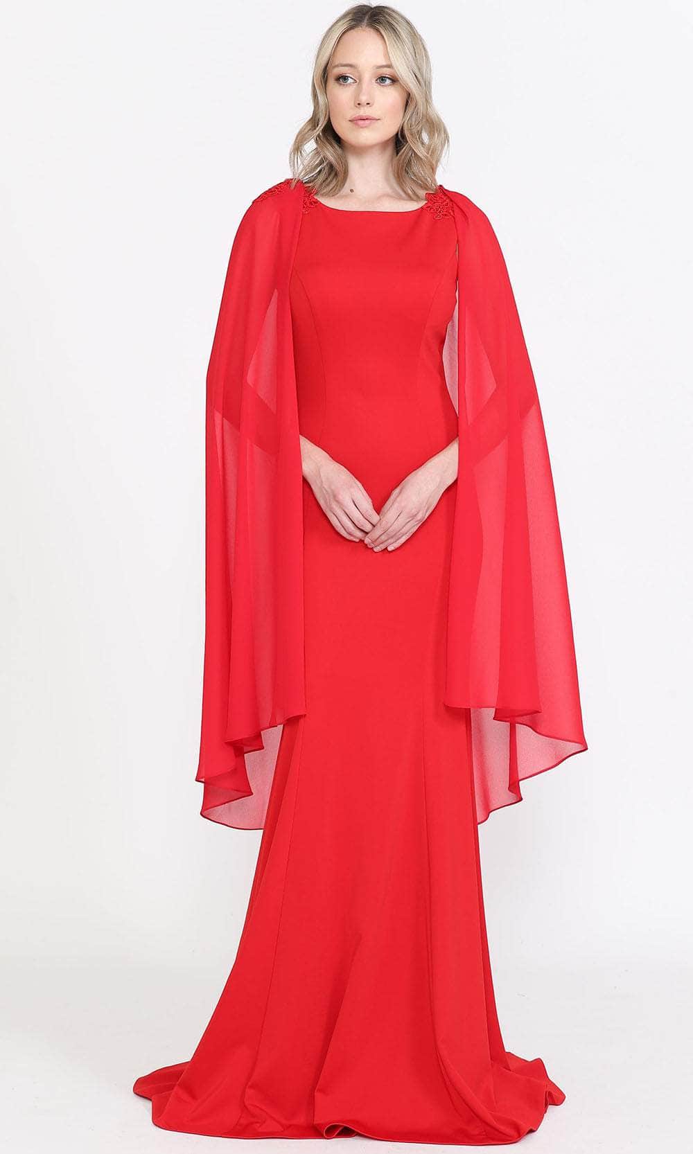 Jewel Neckline with Sheer Cape Long Gown