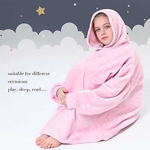Aemilas Wearable Blanket Hoodie, Oversized Flannel Blanket Sweatshirt with Hood Pocket and Sleeves