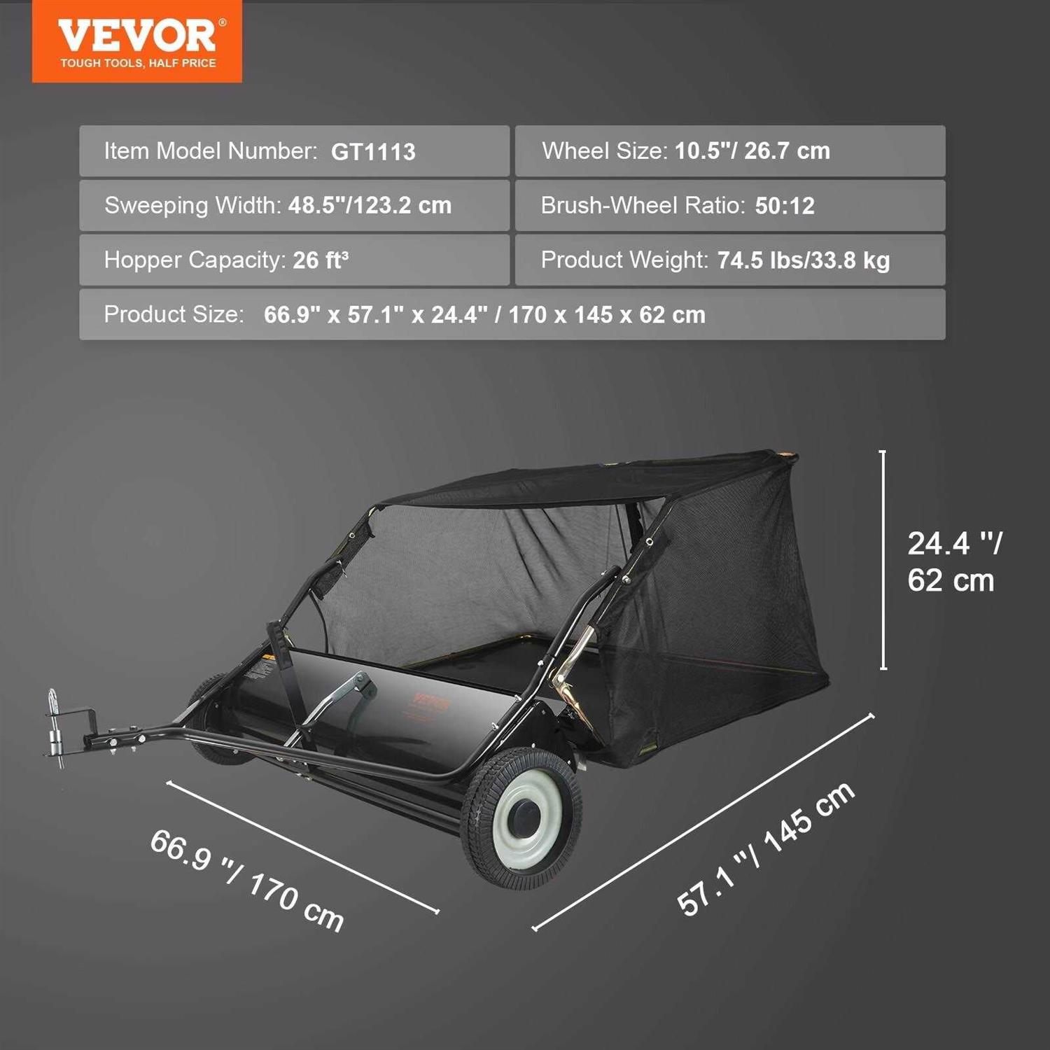 VEVOR Tow Behind Lawn Sweeper Large Capacity