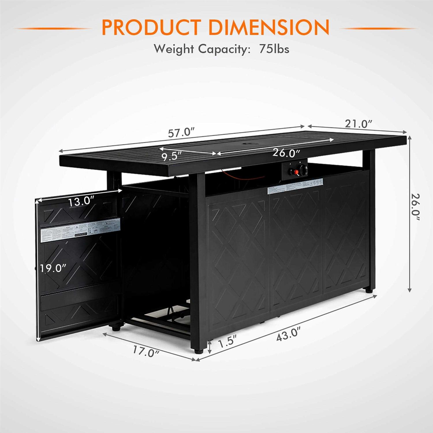 Costway 57&” Rectangular Propane Gas Fire Pit 50,000 Btu Heater Outdoor Table