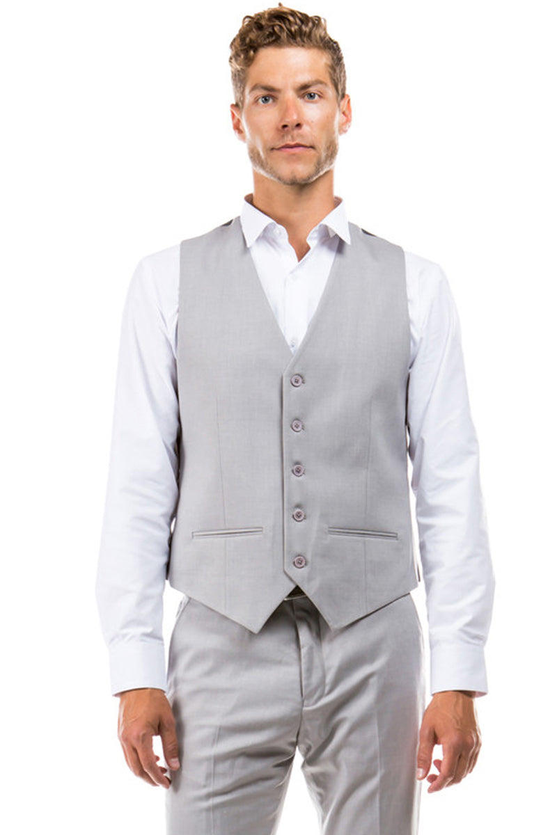 Men’s Designer Wool Suit Separate Vest in Light Grey