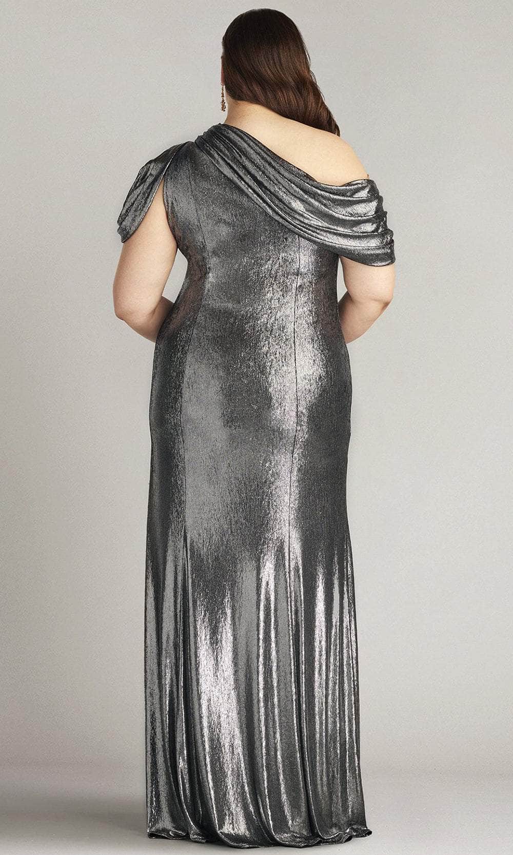 Metallic Jersey Drape Shoulder Evening Gown