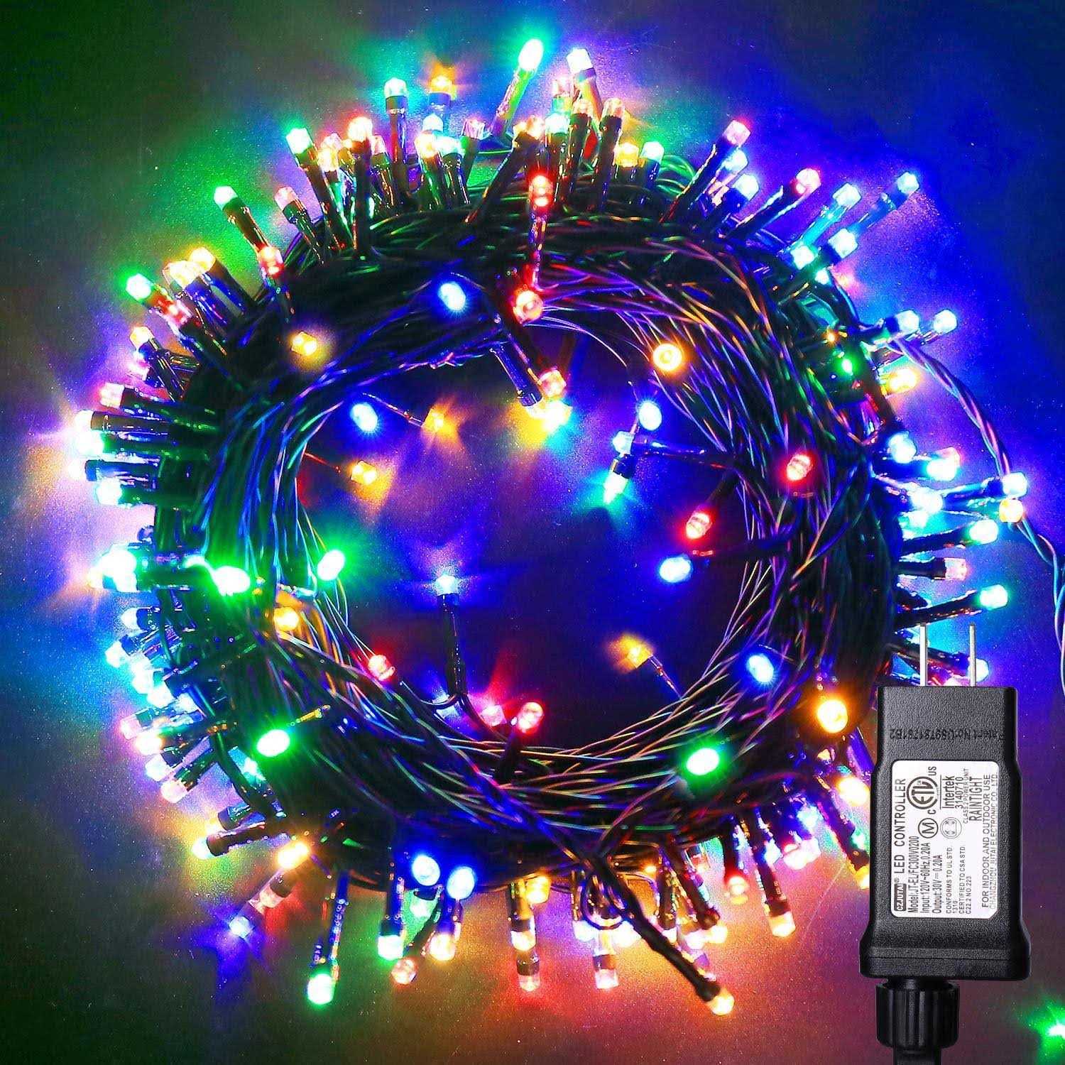 Blingstar Christmas Lights Colored String Lights 33ft 100 LED Waterproof Multicolor Twinkle Lights 8 Modes 30V Plug in Fairy String Lights For Indoor