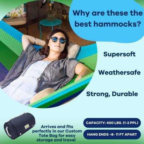 Classic Double Hammock, Handwoven, Shareable, Weathersafe Hammocks, Yellow Leaf Hammocks – “Sedona” Hammock, Red & Orange, Fits 1-2 People (400 lbs)