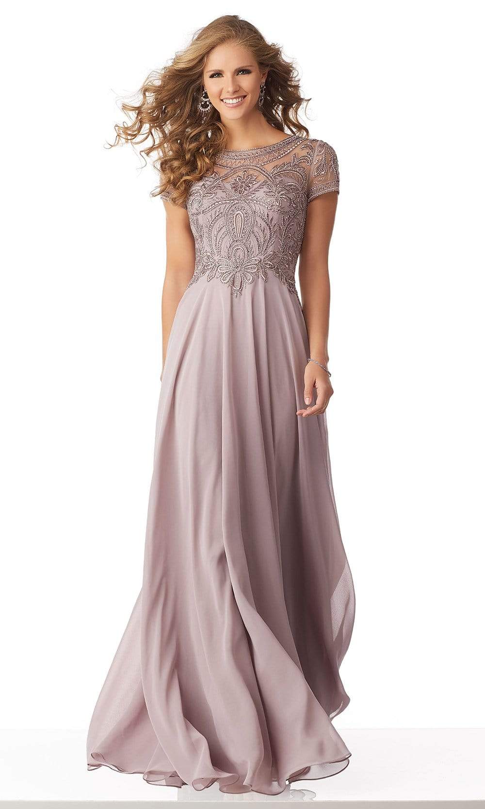 71824 Embellished Bateau Chiffon A-line Dress