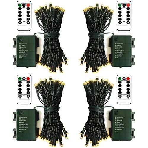 ZAIYW 4 Pack Battery Operated String Lights 16.5 Ft Dark Green Wire 50 Led String Lights with Remote Timer 8 Modes Fairy Lights for Bedroom Party