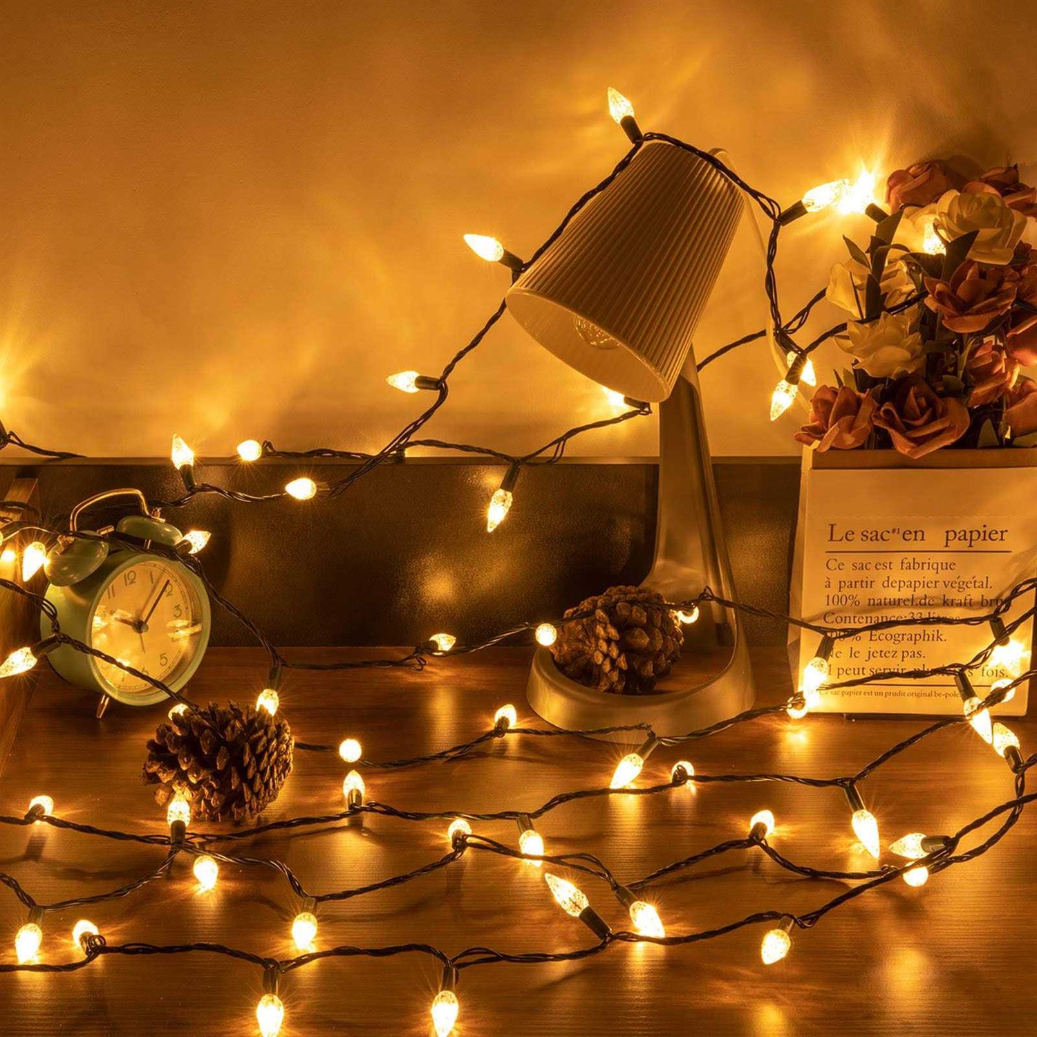 Awq C6 Christmas String Lights Plug In Fairy Twinkle String Lights 8 Modes Timer Function Waterproof Extendable for Indoor Outdoor