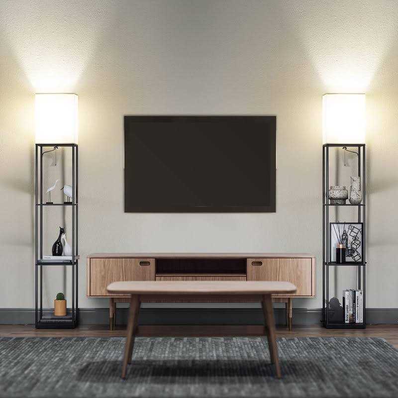 SUNMORY Floor Lamp Bulb, Modern Square Standing Lamp with Shelves