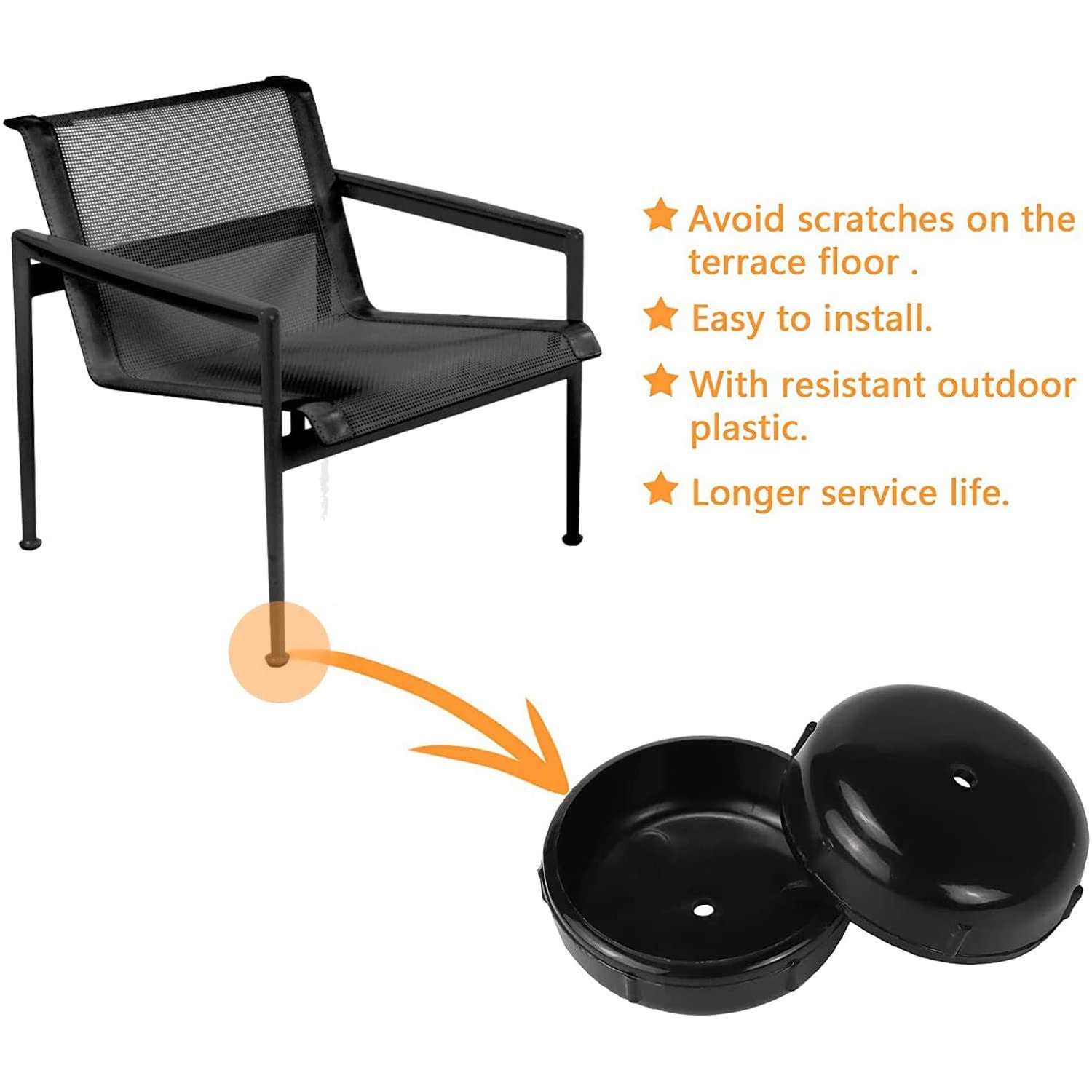 24 Pack Wrought Iron Patio Furniture Glides 1-1/2 Inch Outdoor Chair Leg