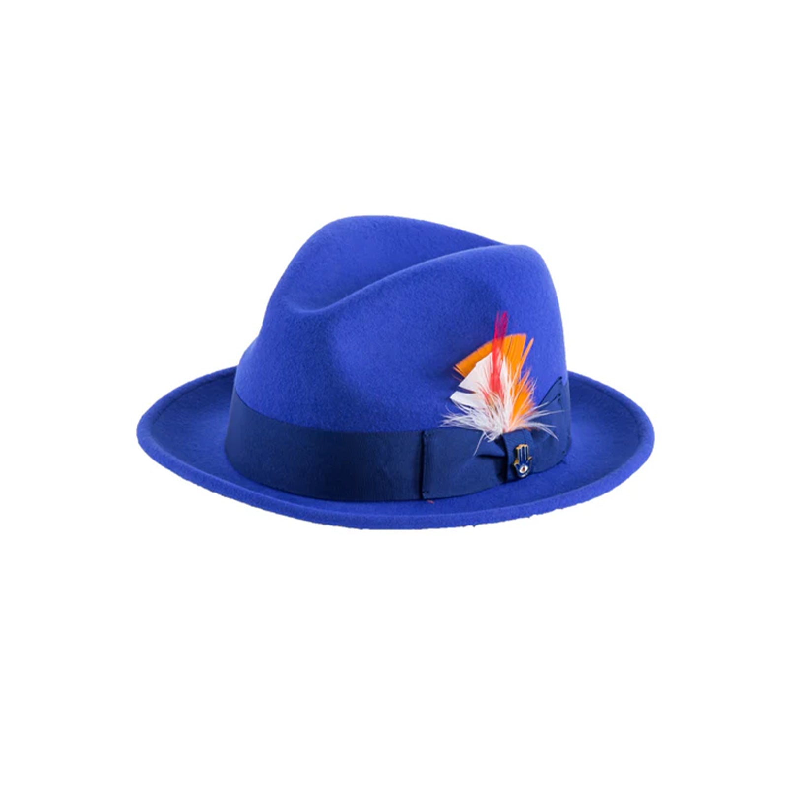 Mens Narrow Brim Crushable Wool Dress Hat Trilby Fedora in Royal Blue