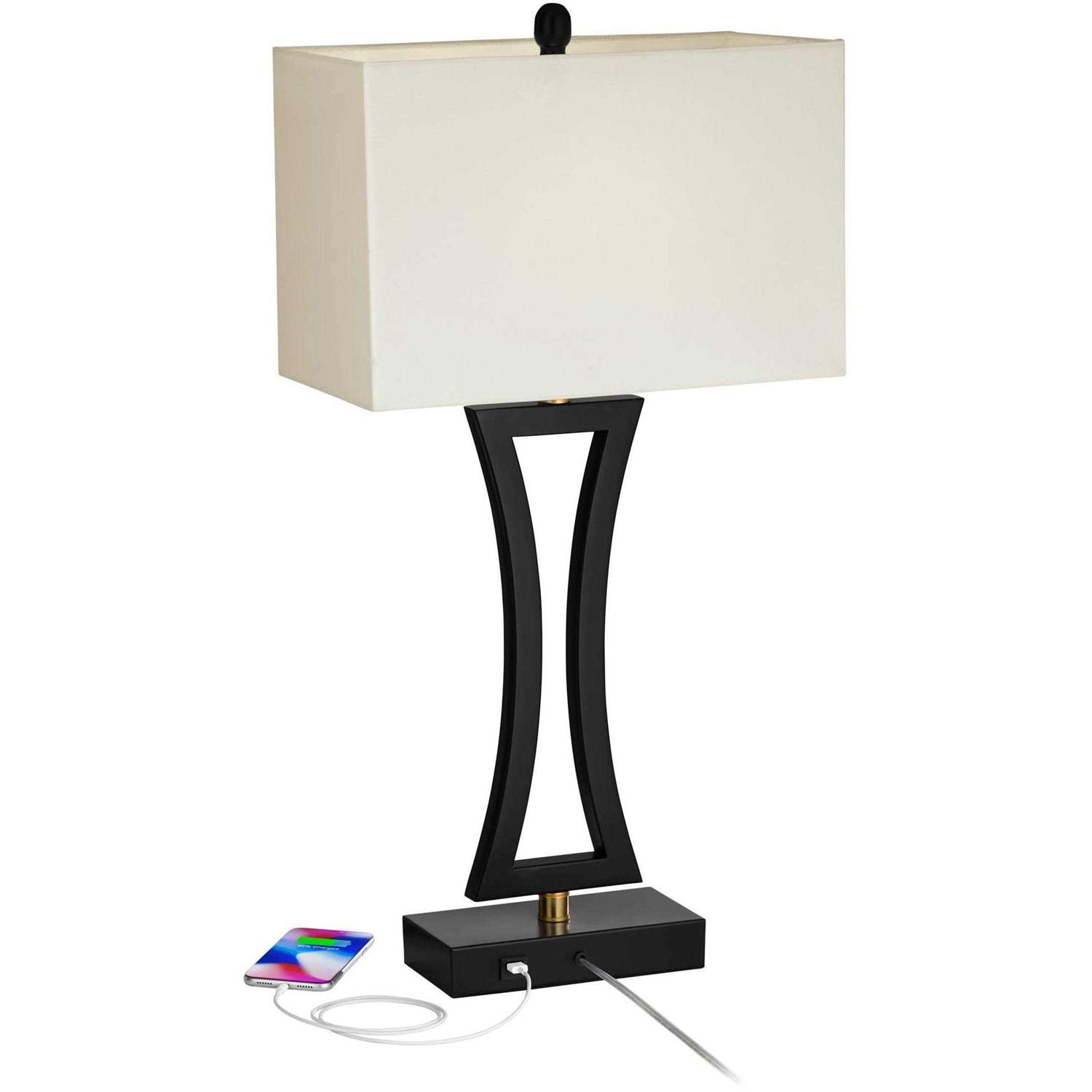 360 Lighting Roxie Modern Table Lamps 31 Tall Set of 2 Brushed Nickel Off White Fabric Rectangular Shade for Bedroom