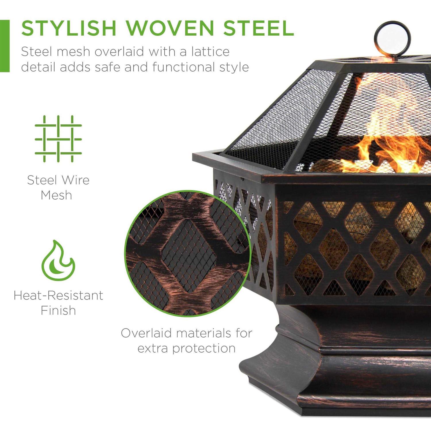 Best Choice Products 24in Hex-Shaped Steel Fire Pit for Garden