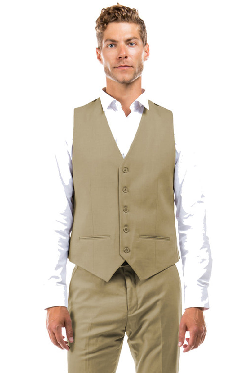 Men’s Designer Wool Suit Separate Vest in Tan