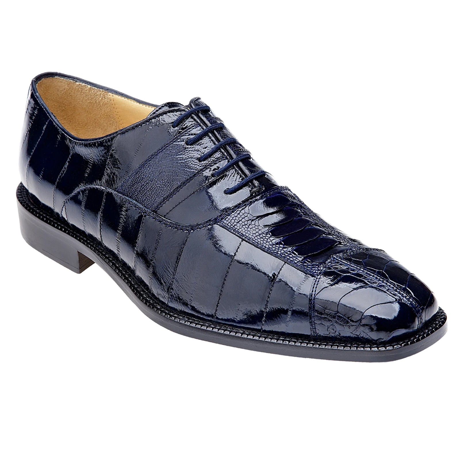 Men’s Belvedere Mare Ostrich Leg & Eel Skin Dress Shoe in Navy Blue